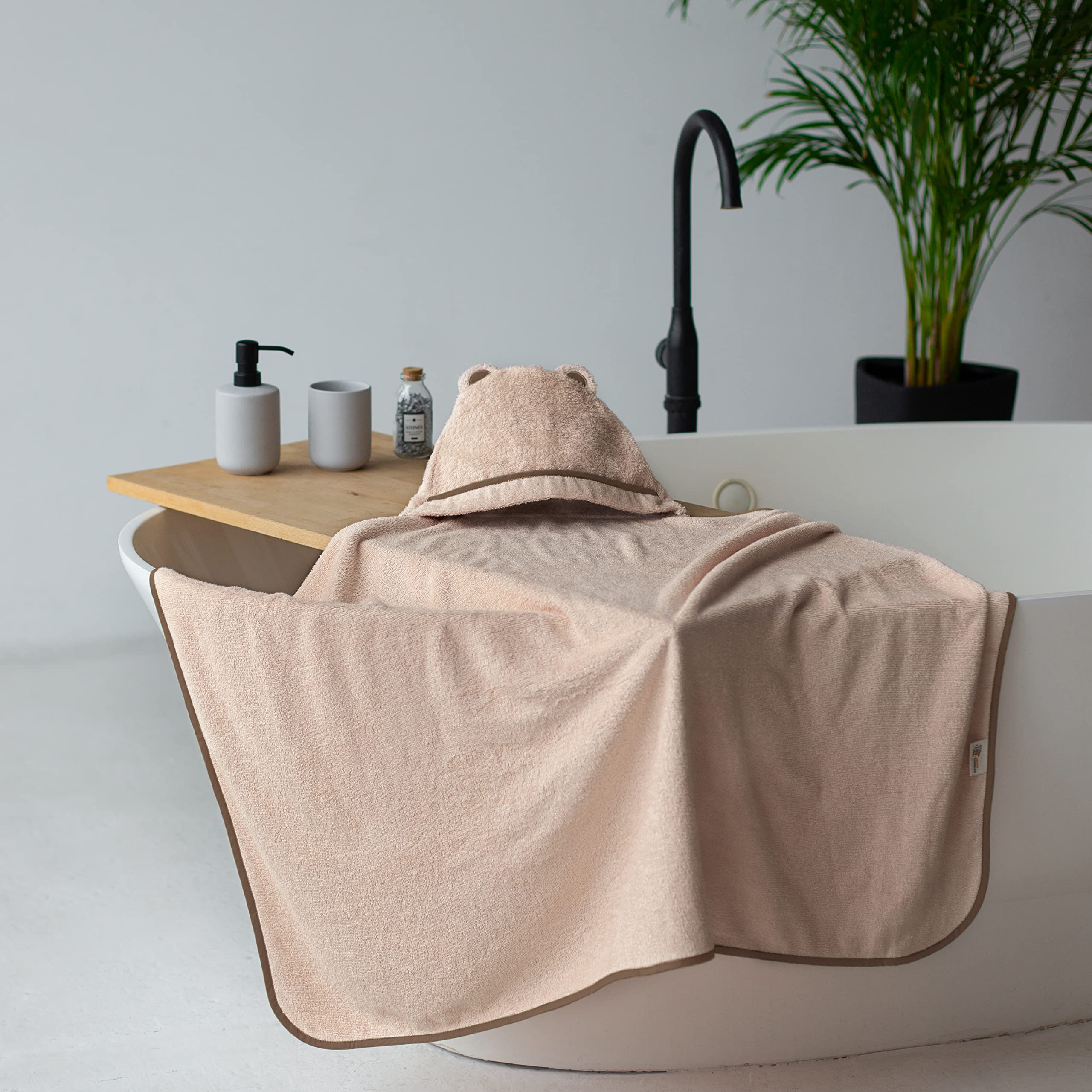 Premium Bamboo Rayon Hooded Toddler Towels - Soft & Absorbent Baby Bath Towel for Boys & Girls - Large Size for Toddlers & Kids - Perfect for Bath Time, Swimming & Beach (Beige)