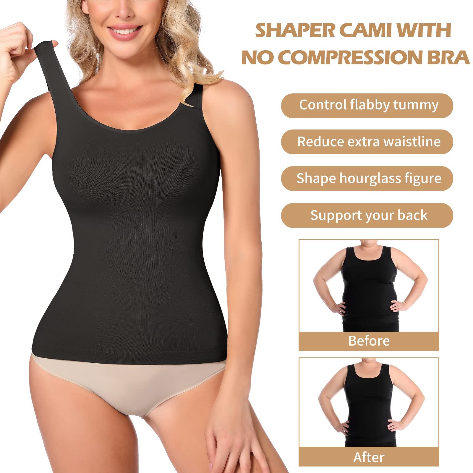 JOYSHAPER Women's Tummy Control Shapewear Cami - Seamless Slimming Tank Top with Compression for Body Shaping | Perfect for Workout, Daily Wear & Special Occasions