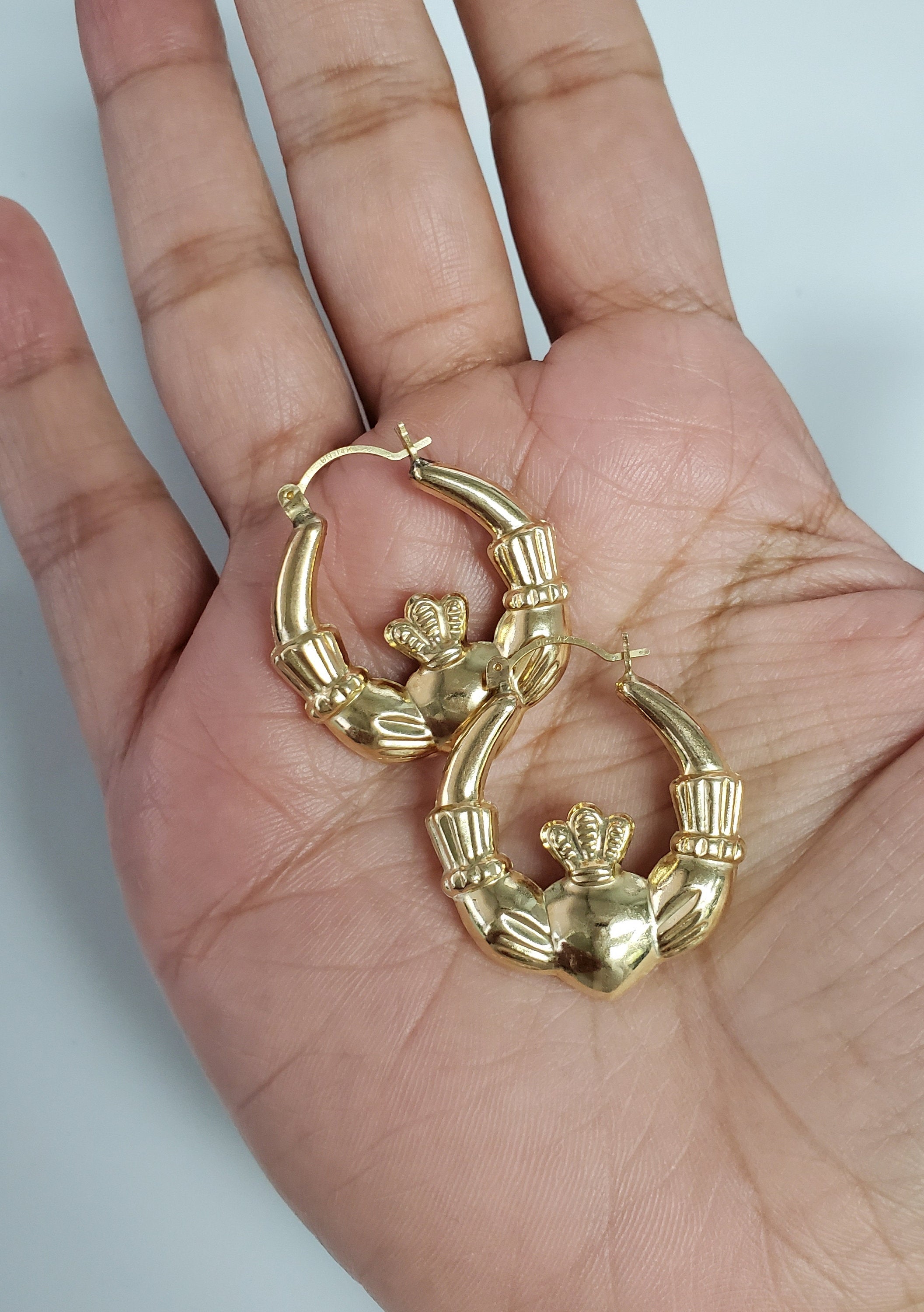 14k Yellow Gold Polished Claddagh Hoop Earrings - Perfect for Irish Weddings, Anniversaries & St. Patrick's Day Gifts