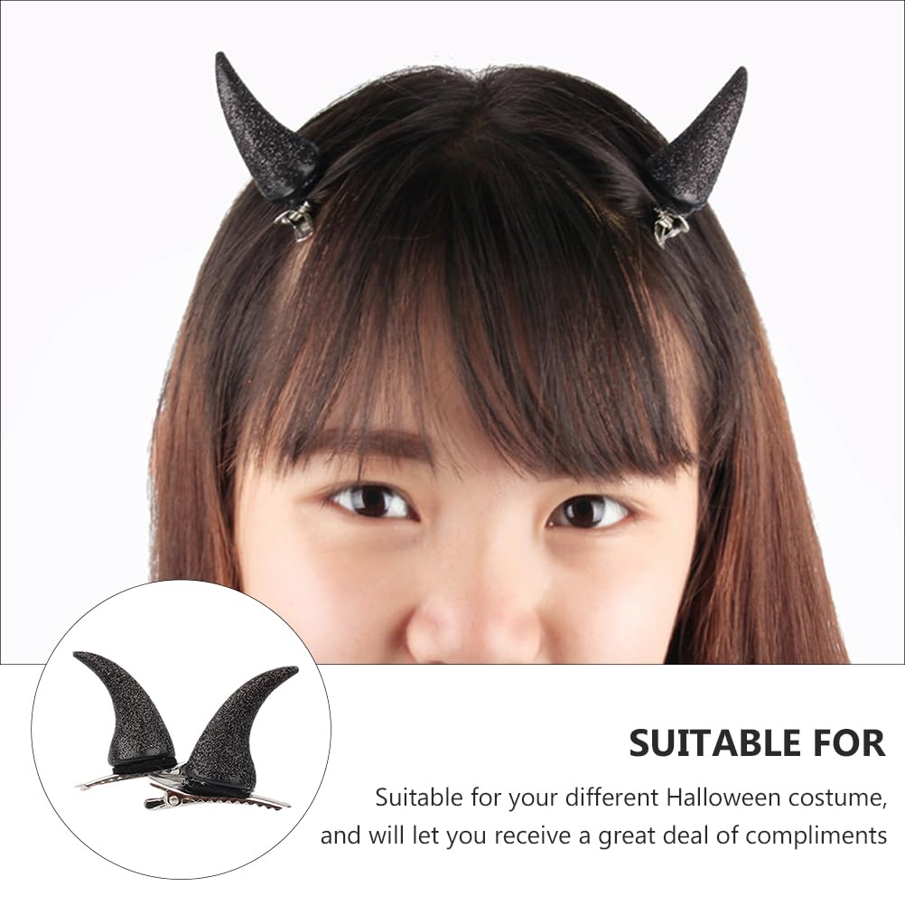 4pcs Devil Horn Hair Clips - Glitter Halloween Hair Barrettes for Women & Girls - Black Cosplay Hair Accessories for Halloween Parties, Costume Events & Themed Celebrations