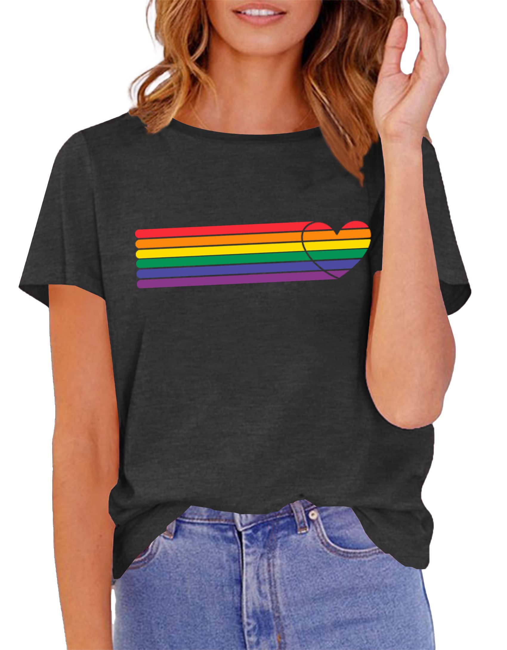 Pride T-Shirts for Women - Rainbow Heart Graphic Tees | LGBT Casual Short Sleeve Tops for Everyday Wear & Pride Events