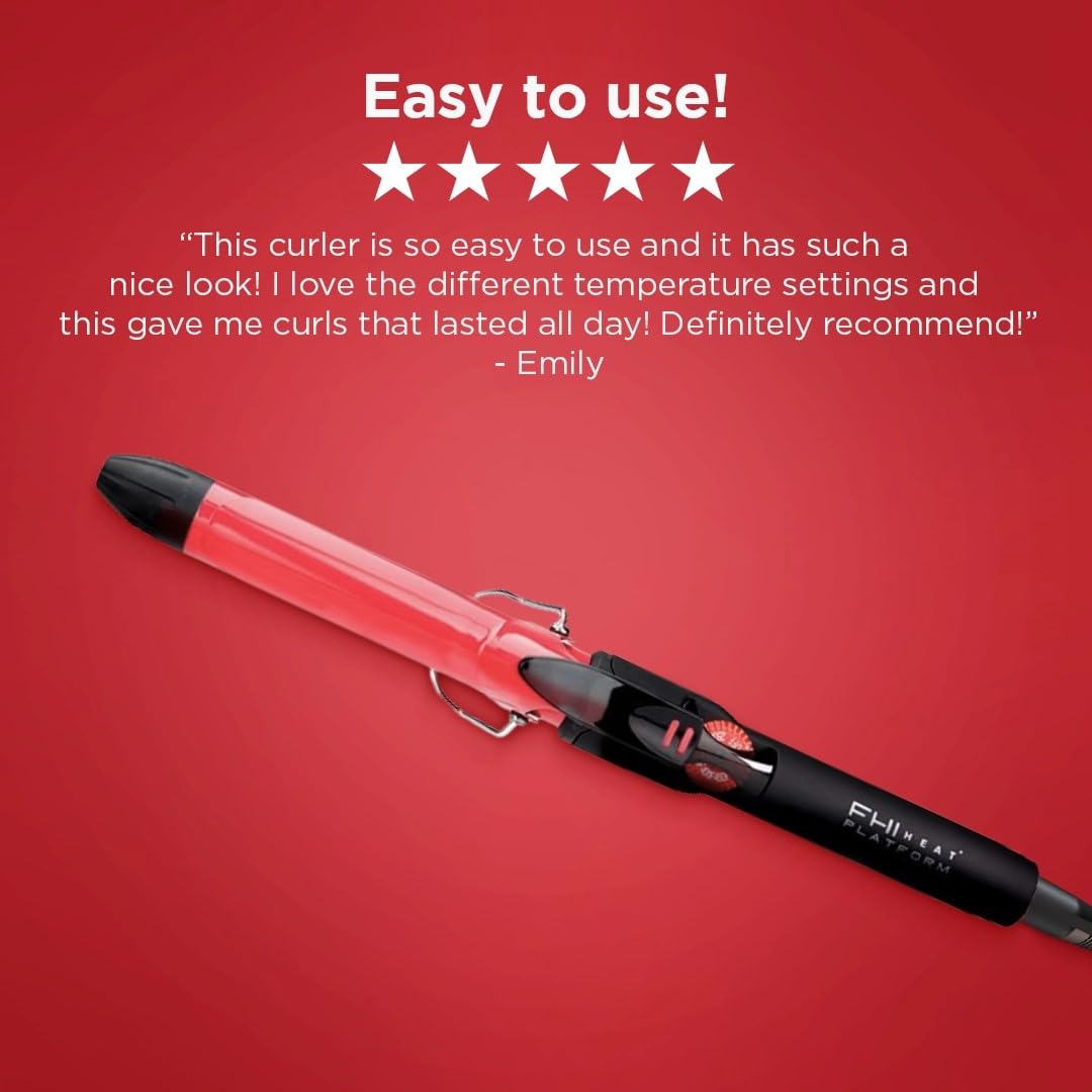 FHI Heat Tourmaline Ceramic Professional Hair Curling Iron - 1 Inch Barrel for Salon-Quality Waves & Curls - Perfect for Home Styling, Weddings & Special Events