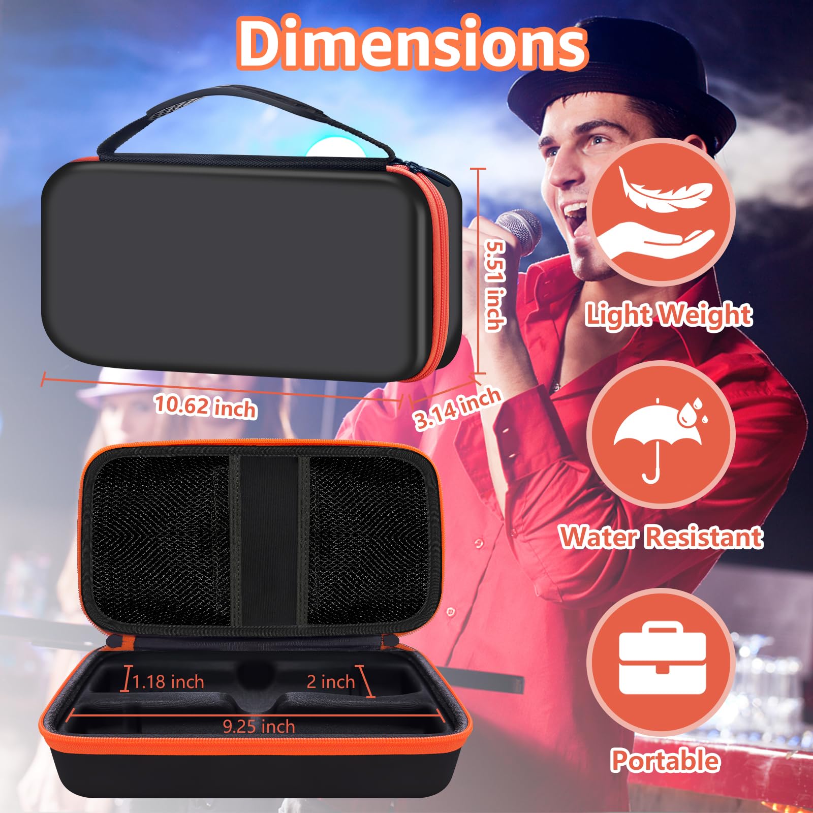 JBL Wireless Microphone Case - Portable Travel Storage Bag for Dual Handheld Mics, Receivers, Adapters & AA Batteries | Durable Black Carrying Case for Karaoke, Singing & Live Performances
