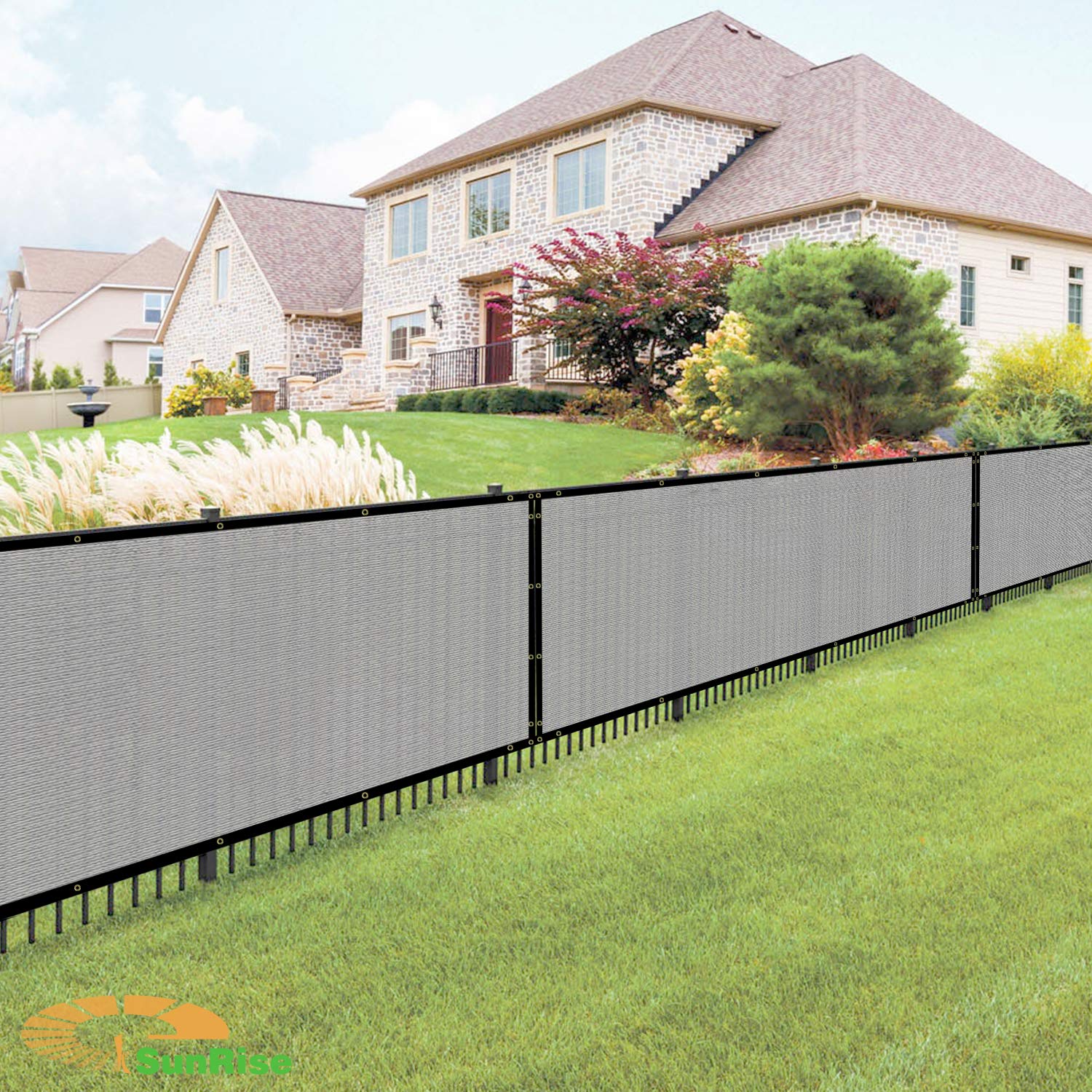 E&K Sunrise 5' x 88' Privacy Fence Screen with Grommets - UV Resistant Outdoor Windscreen for Backyard, Garden & Patio Cover - Light Gray Shade Solution for Enhanced Privacy & Sun Protection