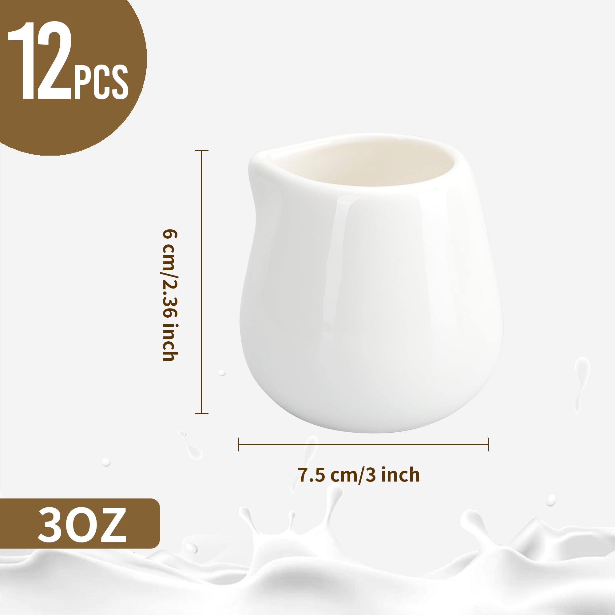 12PCS Mini Ceramic Creamer Set - 3oz Small Porcelain Creamer Pitchers for Coffee, Tea, Milk & Syrup - White Ceramic Dispenser for Home, Cafe & Restaurant Use