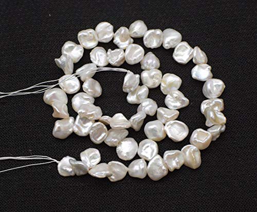 BD-20040 DIY Loose Beads - Natural Freshwater Pearl Keshi White Flat Baroque 8-12mm Beads for Jewelry Making, Necklace Crafting (14 Inch) - Perfect for Handmade Bracelets, Earrings & Boho Style Accessories