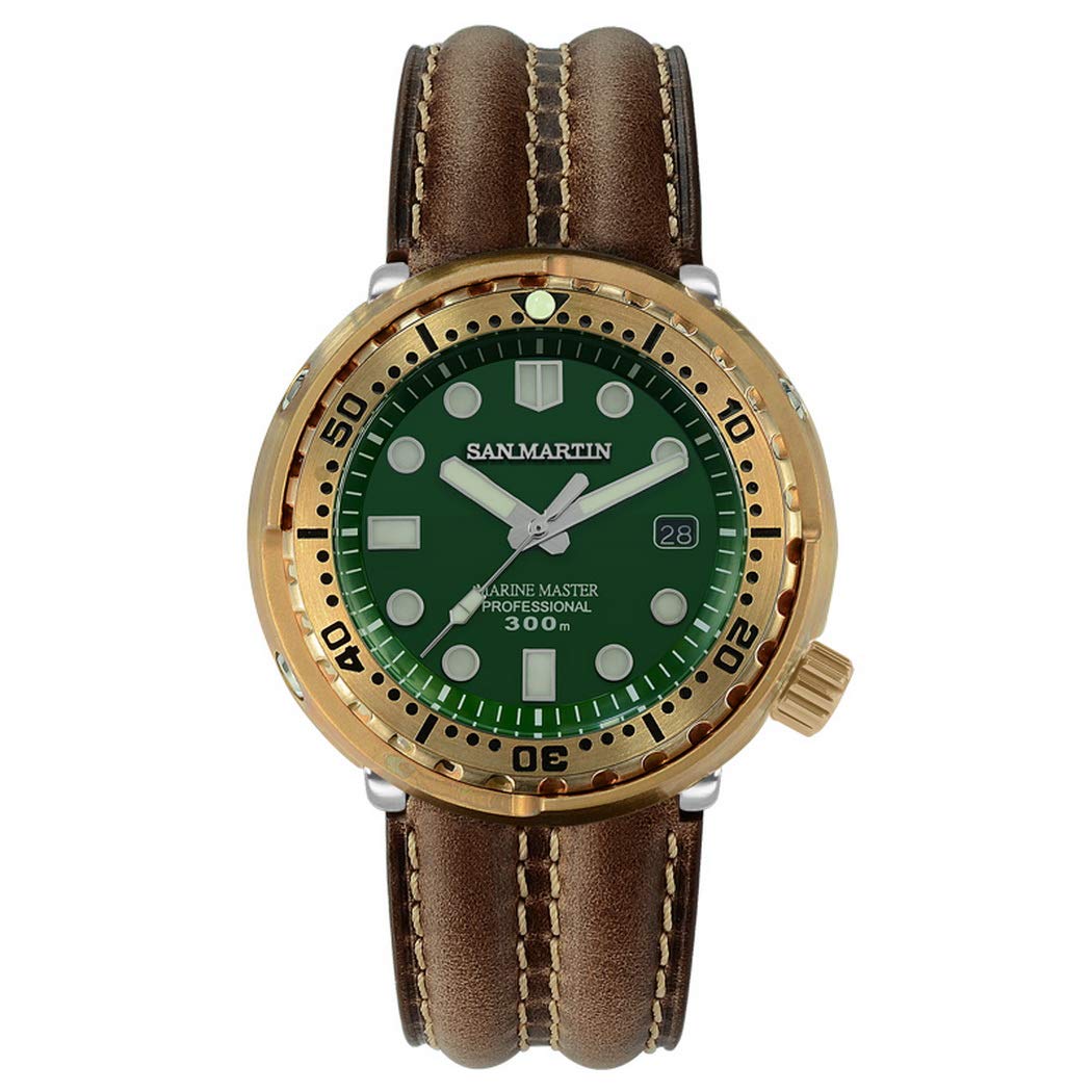 San Martin Luxury Bronze Men's Automatic Dive Watch - 300m Waterproof Military Sport Wristwatch with Super Luminous & Uni-Directional Bezel | Perfect for Scuba Diving, Swimming & Outdoor Adventures
