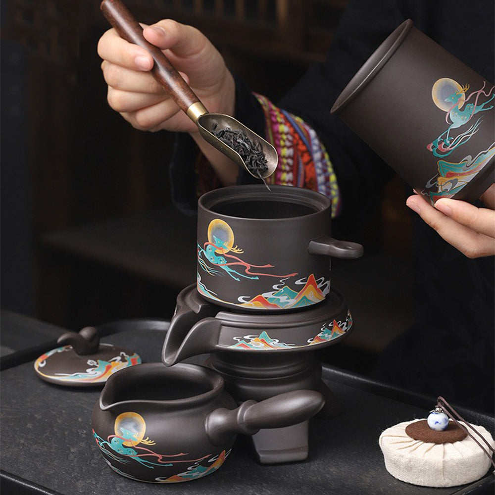 Premium Purple Clay Deer Automatic Tea Set - Elegant Chinese Gongfu Tea Maker for Home & Office Use