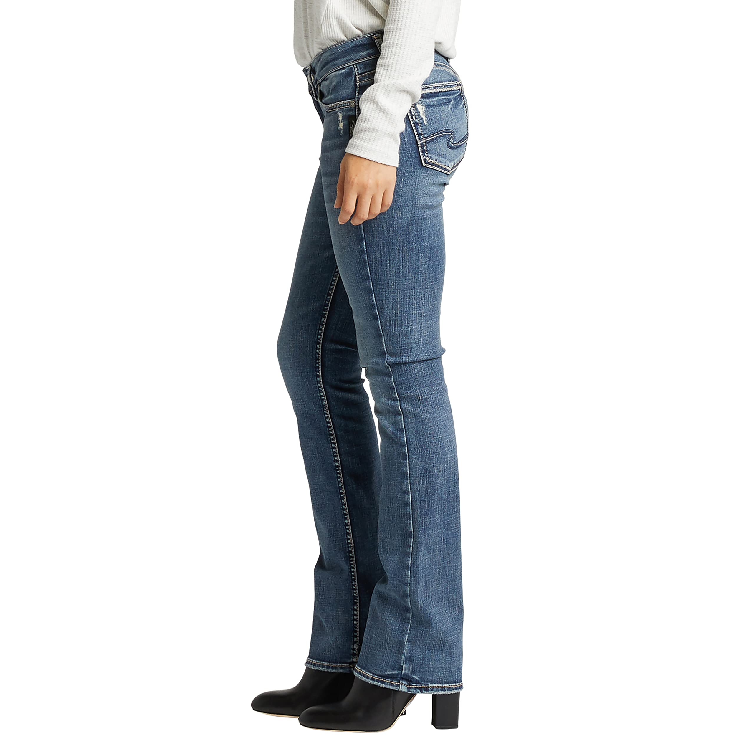 Silver Jeans Co. Women's Elyse Mid Rise Slim Bootcut Jeans - Comfortable Stretch Denim Pants for Casual Wear & Office Outfits