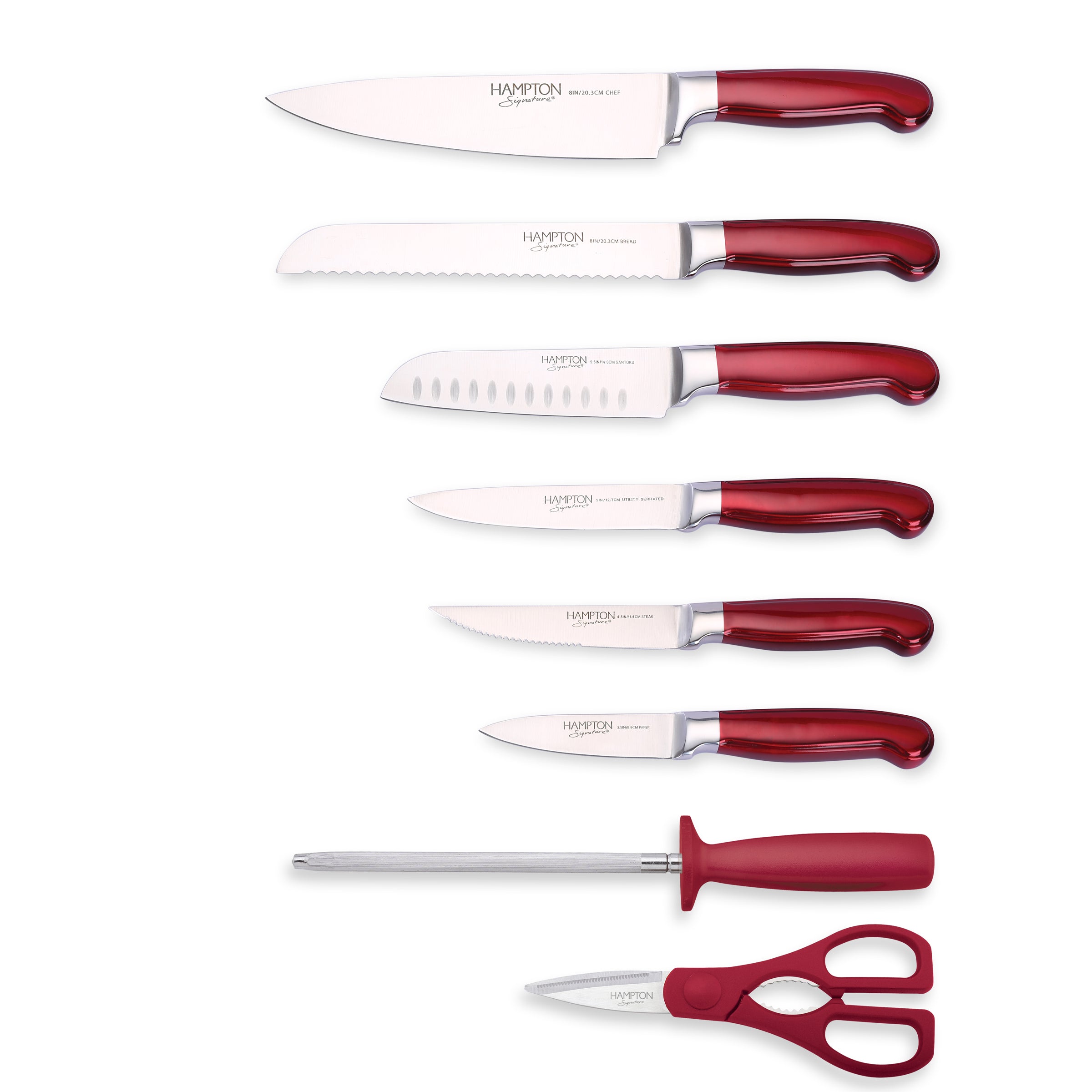 Premium Rorik Red 14-Piece Stainless Steel Knife Block Set - Complete Kitchen Cutlery Collection for Cooking, Slicing & Serving - Perfect for Home Chefs & Dinner Parties