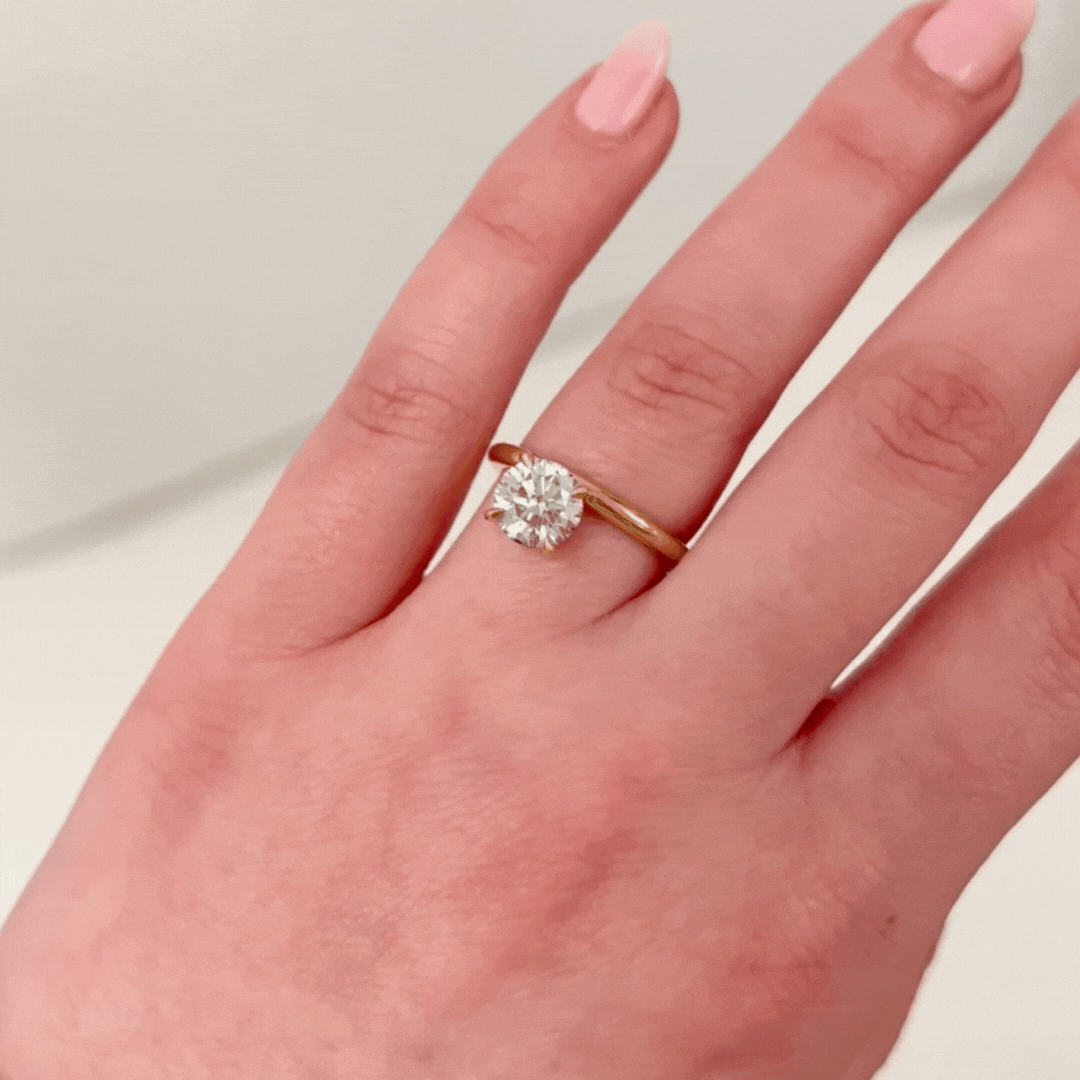 Round Thin Side Set Rivet Engagement Ring - Elegant Wedding Band for Women, 14K Gold & Diamond Ring - Perfect for Proposals, Anniversaries & Special Occasions
