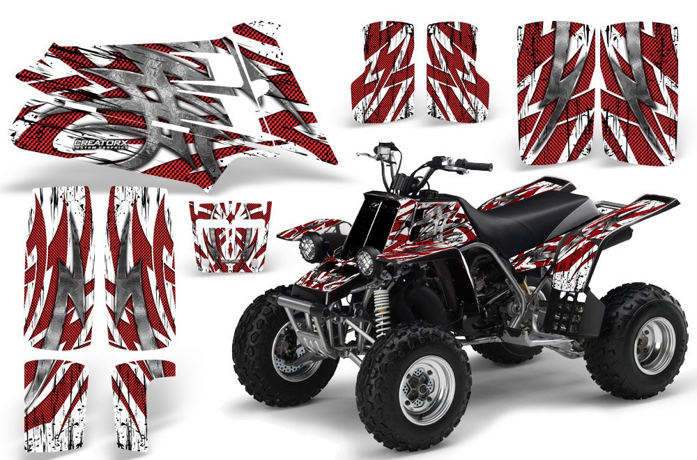 Yamaha Banshee 350 Graphics Kit - High-Quality Decals & Stickers in Red & White | Perfect for ATV Customization & Off-Road Racing