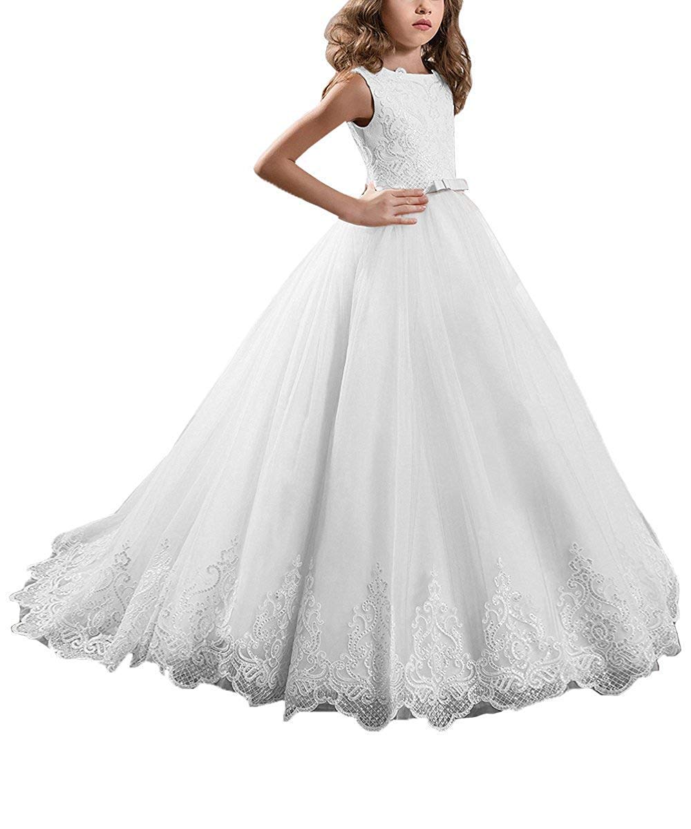 Ivory Long Lace Flower Girl Dresses Champagne - Elegant Party Dress for Weddings, Baptisms & Special Occasions
