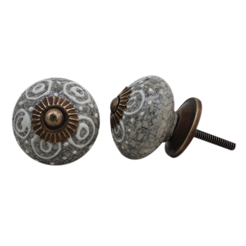 10 Pack White Ceramic Round Crackle Drawer Knobs - Vintage Style Cabinet Hardware for Kitchen, Bathroom & Dresser - Decorative Pulls for Cabinets, Drawers & Furniture (Antique Luxury Design)
