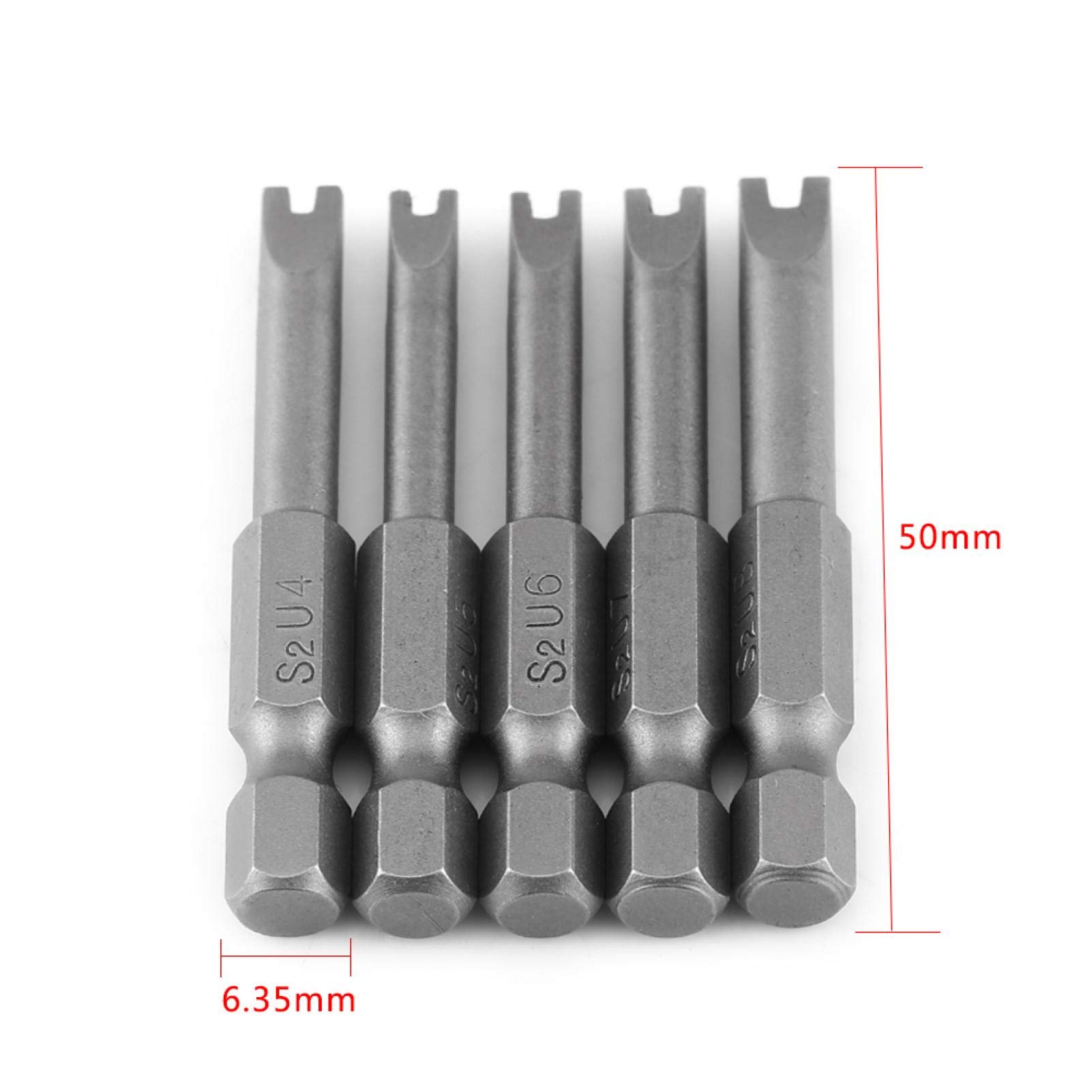 5-Piece U-Shaped Screwdriver Bit Set - Alloy Steel U4 U5 U6 U7 U8 Bits (50mm Length, 1/4