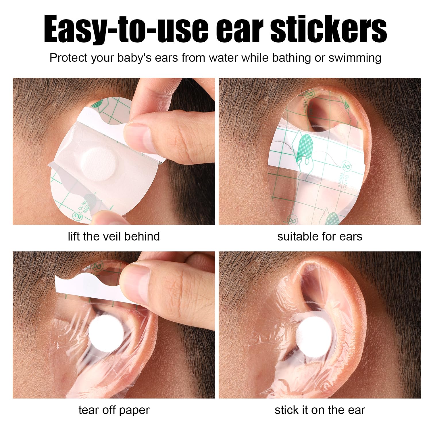 150pcs Disposable Waterproof Ear Covers for Swimming, Showering & Water Sports - Soft Cotton Ear Plugs Included for Adults & Teens - Perfect for Pool, Beach, Surfing and Bath Time Protection