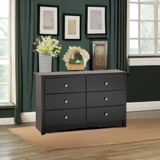 Prepac Sonoma Traditional 6-Drawer Dresser for Bedroom - Black Wooden Chest of Drawers 17.5