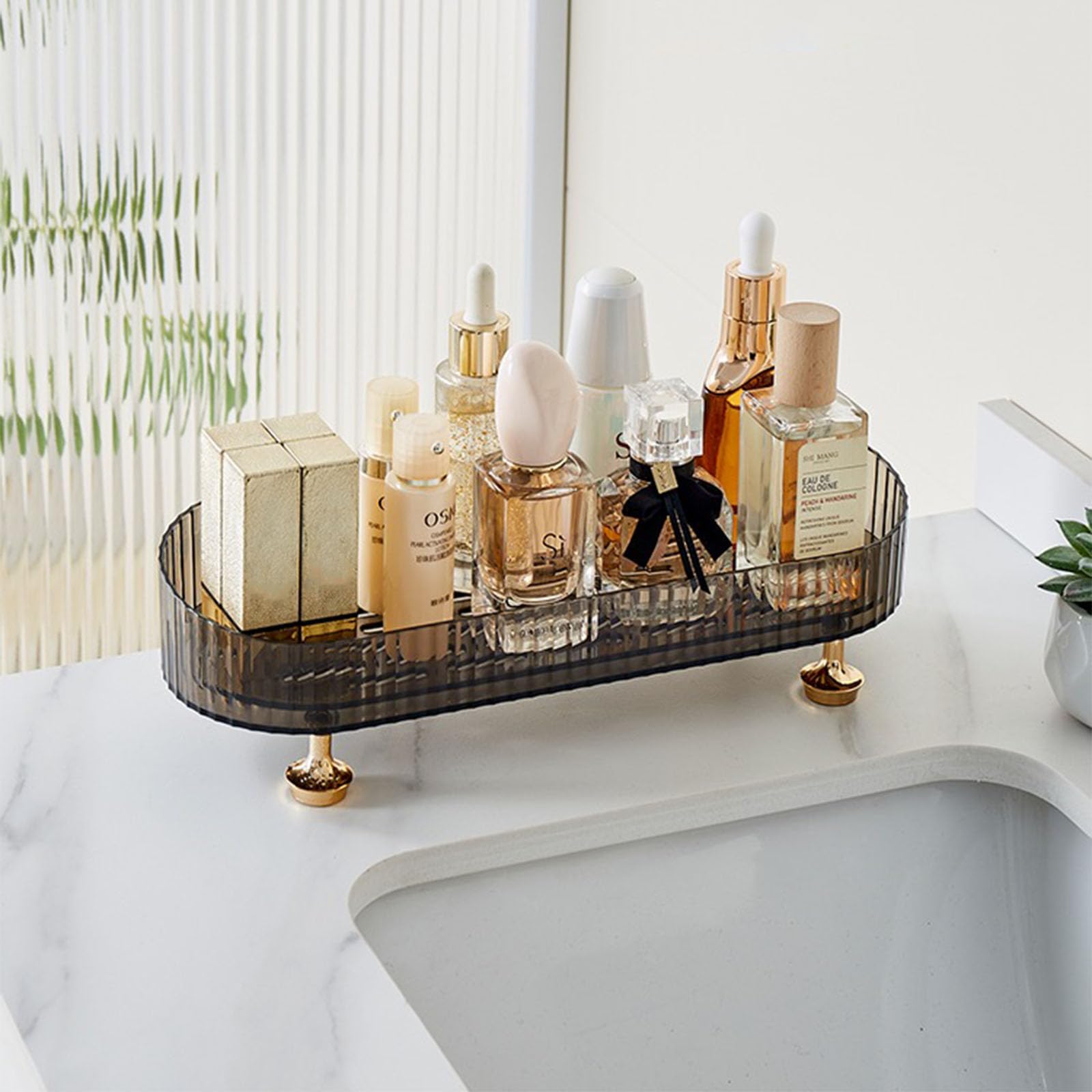 Clear Acrylic Vanity Tray for Makeup, Perfume & Skincare - Small Bathroom Countertop Organizer for Cosmetics, Lotions & Jewelry - Perfect for Dresser, Vanity or Bathroom Counter Organization