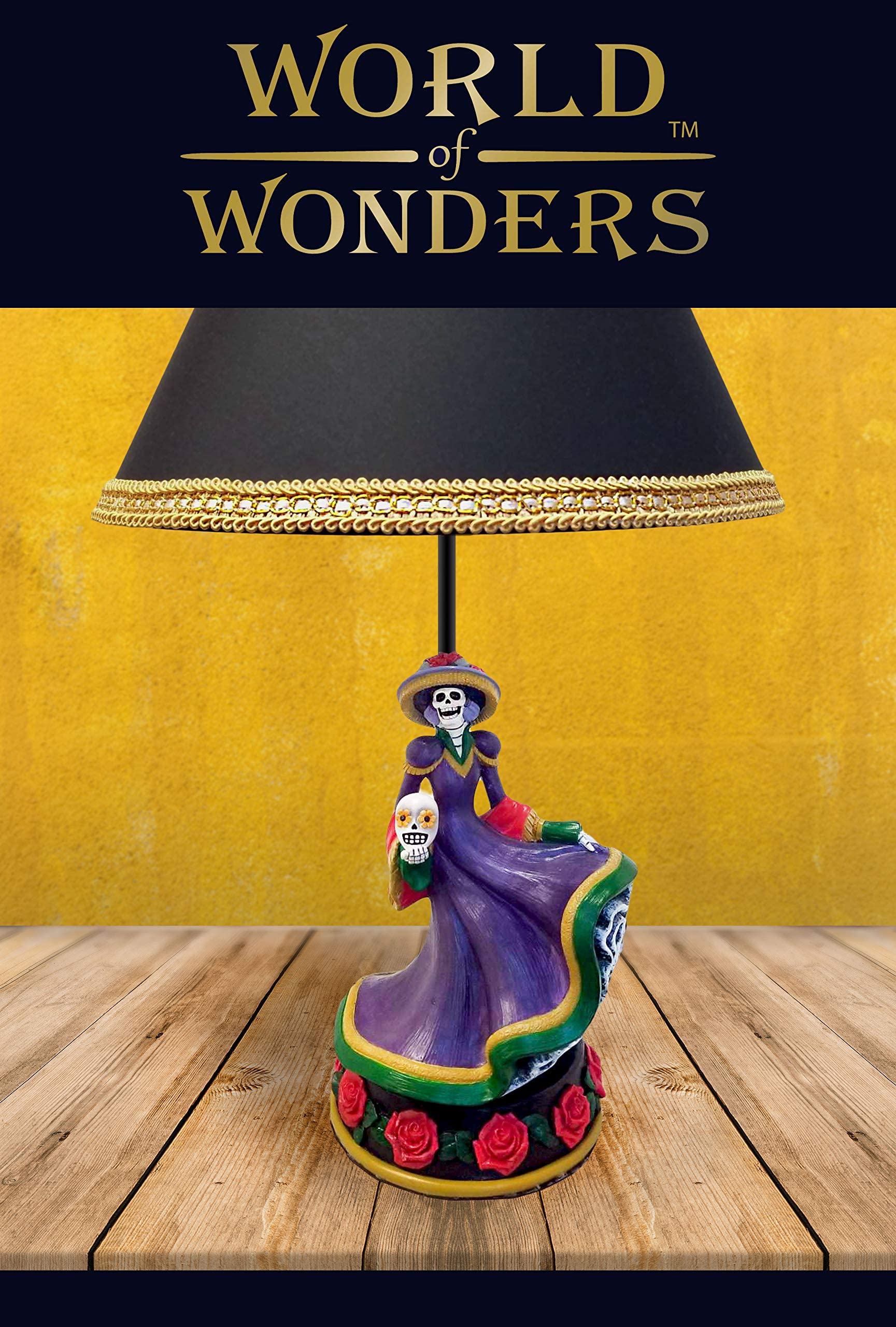 World of Wonders Catrina Figurine Decorative Table Lamp with Shade - 20 Inch Day of The Dead Inspired Lighting for Bedroom, Living Room & Nightstand - Perfect for Mexican Home Decor, Halloween & Día de Muertos Celebrations