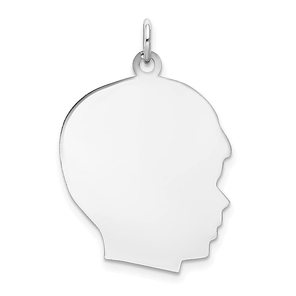 14K White Gold Engravable Boy Charm Necklace Pendant - Personalized Baby Disc with Right-Facing Head - Fine Jewelry Gift for Women, Her, Mom & Grandma - Perfect for Birthdays, Anniversaries & Mother's Day