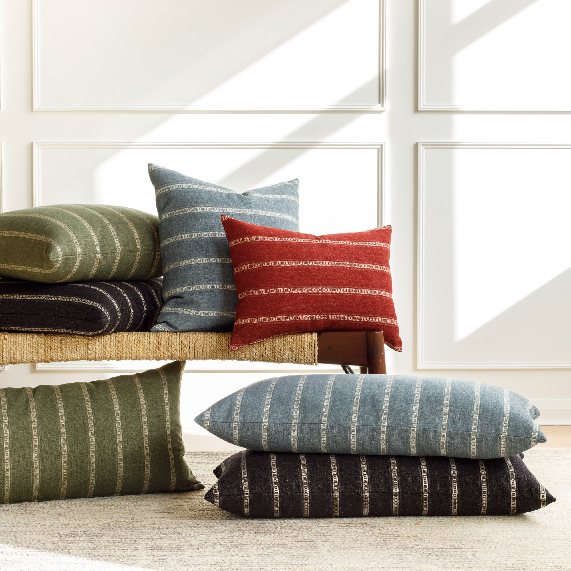 Brunswick Stripe 15x32 XL Lumbar Pillow in Chambray Blue - Perfect for Sofa, Bed & Office Chair Back Support