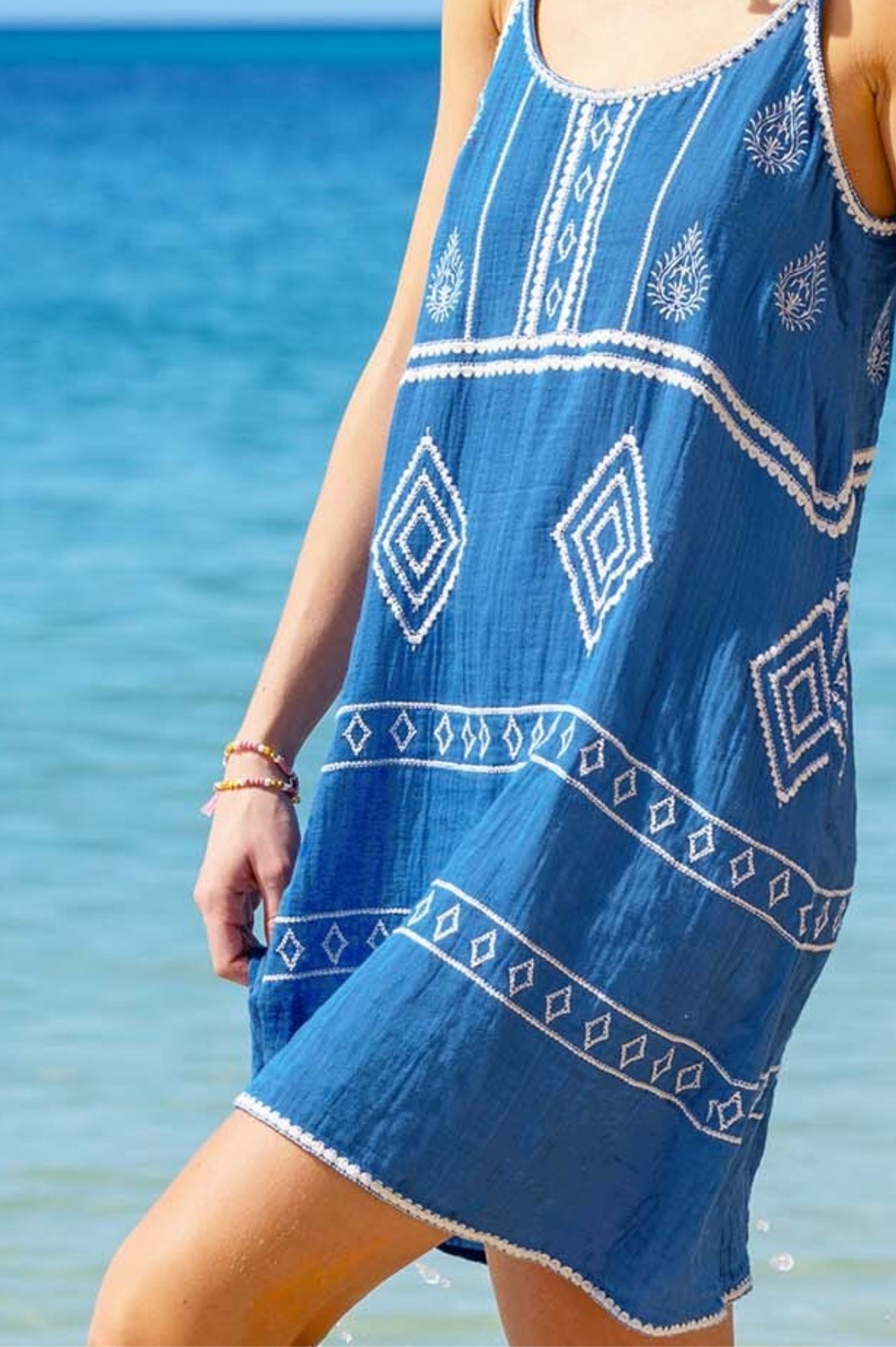Imogen Dress - Cobalt & White Floral Print Summer Maxi Dress for Women | Beach Wedding, Vacation, Party Wear