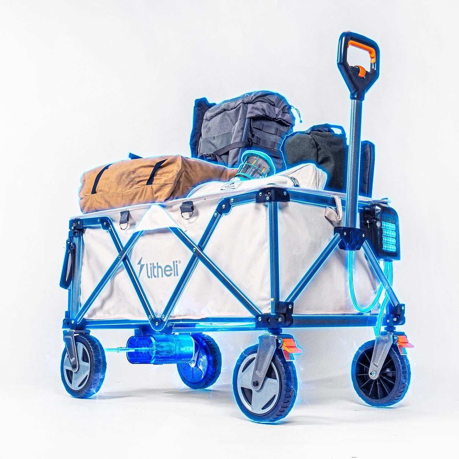 Litheli Electric Foldable Utility Camping Wagon with Built-in Power Bank - Portable Outdoor Cart for Beach, Picnic, Grocery Shopping & Tailgating (Tool Only)