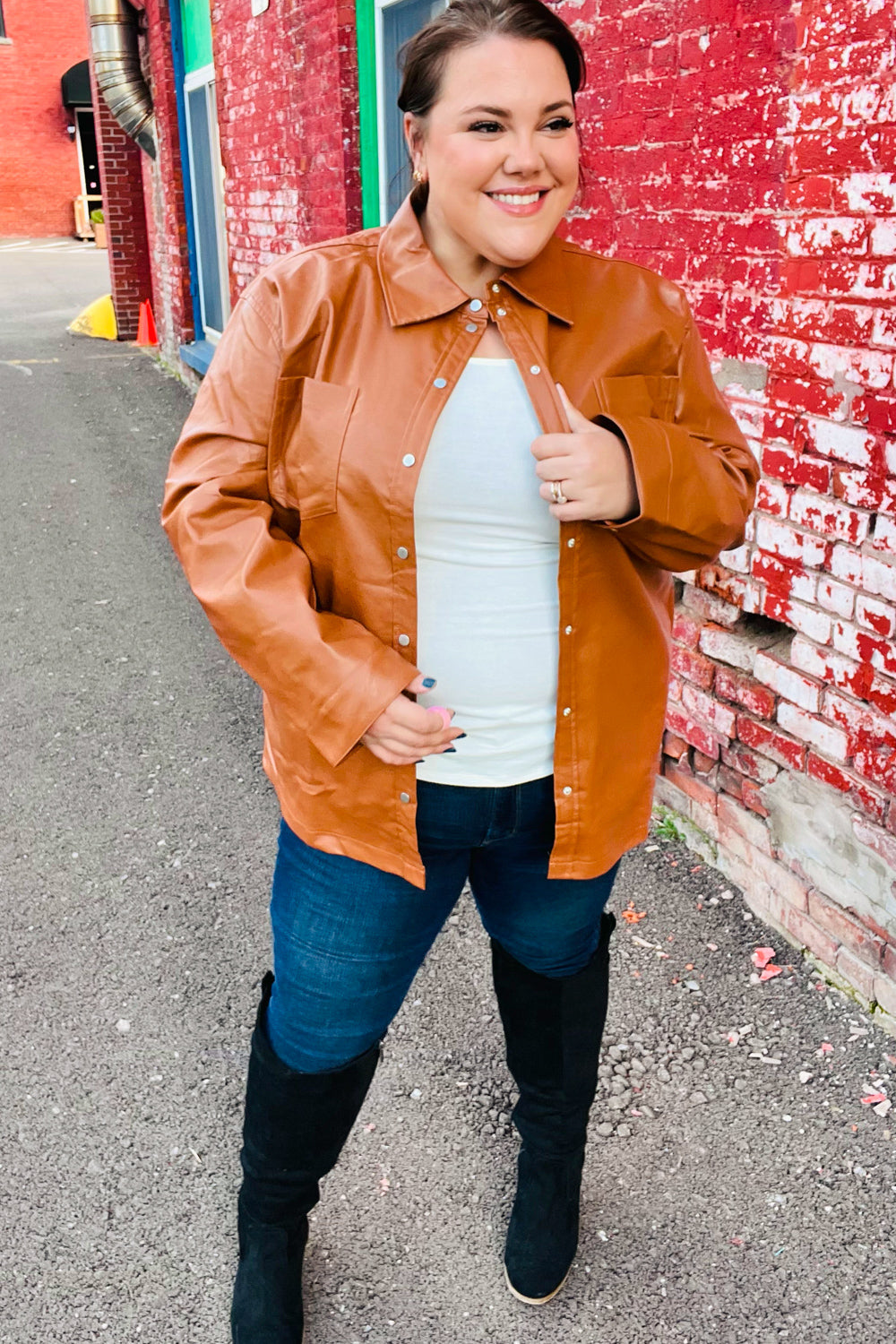 Rust Vegan Leather Snap Button Shacket - Eco-Friendly & Stylish Jacket for Men & Women | Perfect for Fall & Winter Outfits
