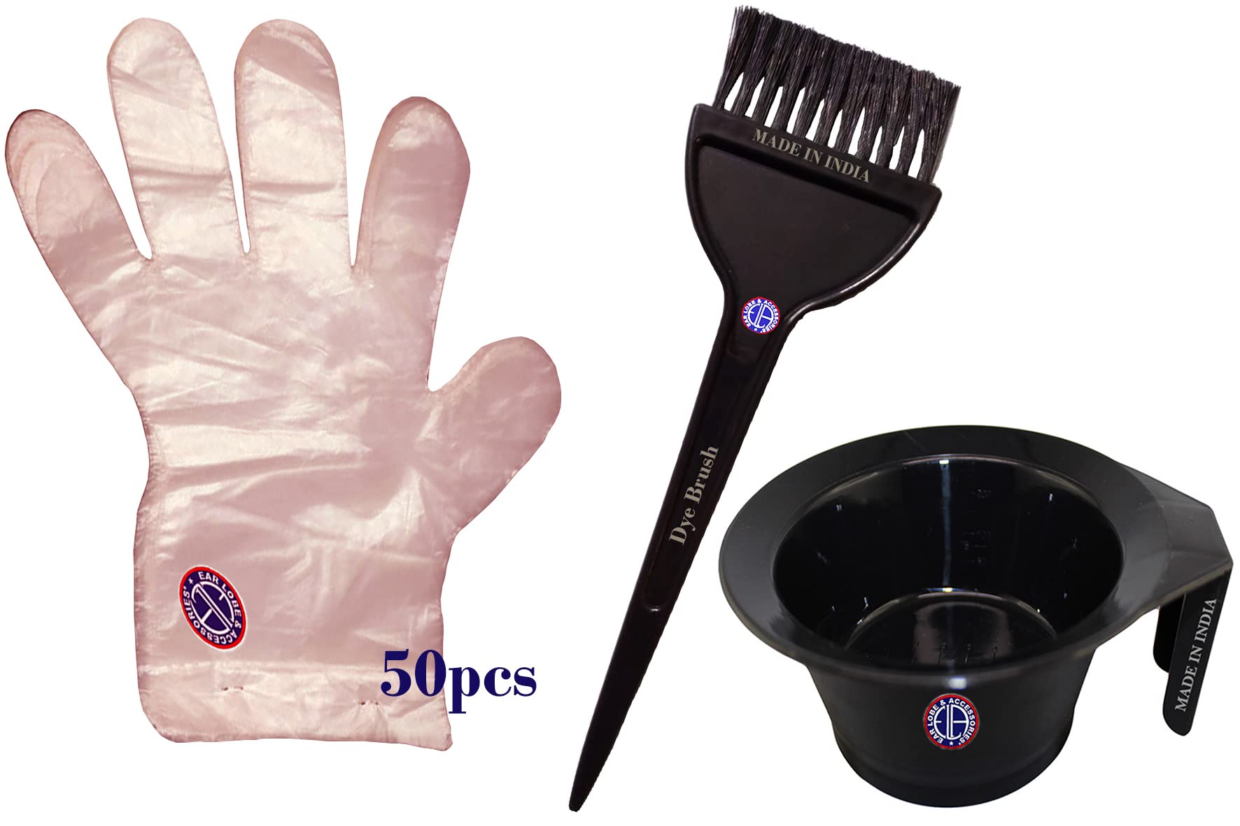 Ear Lobe & Hair Coloring Kit - Includes 250ml Mixing Bowl, Application Brush & 50 Disposable Gloves (25 Pairs) | Perfect for DIY Hair Dye, Henna & Mehndi at Home | Salon-Quality Hair Color Accessories