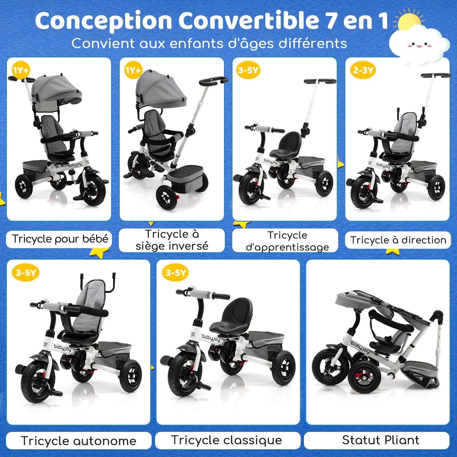 **Dreamade 3-in-1 Convertible Baby Tricycle for Kids 1-5 Years, Adjustable Push Bike with Reversible Seat, Canopy & Storage Basket – Toddler Balance Bike for Indoor & Outdoor Play**    *(Use for Park Rides, Neighborhood Strolls, or Learning Balance at Home)*