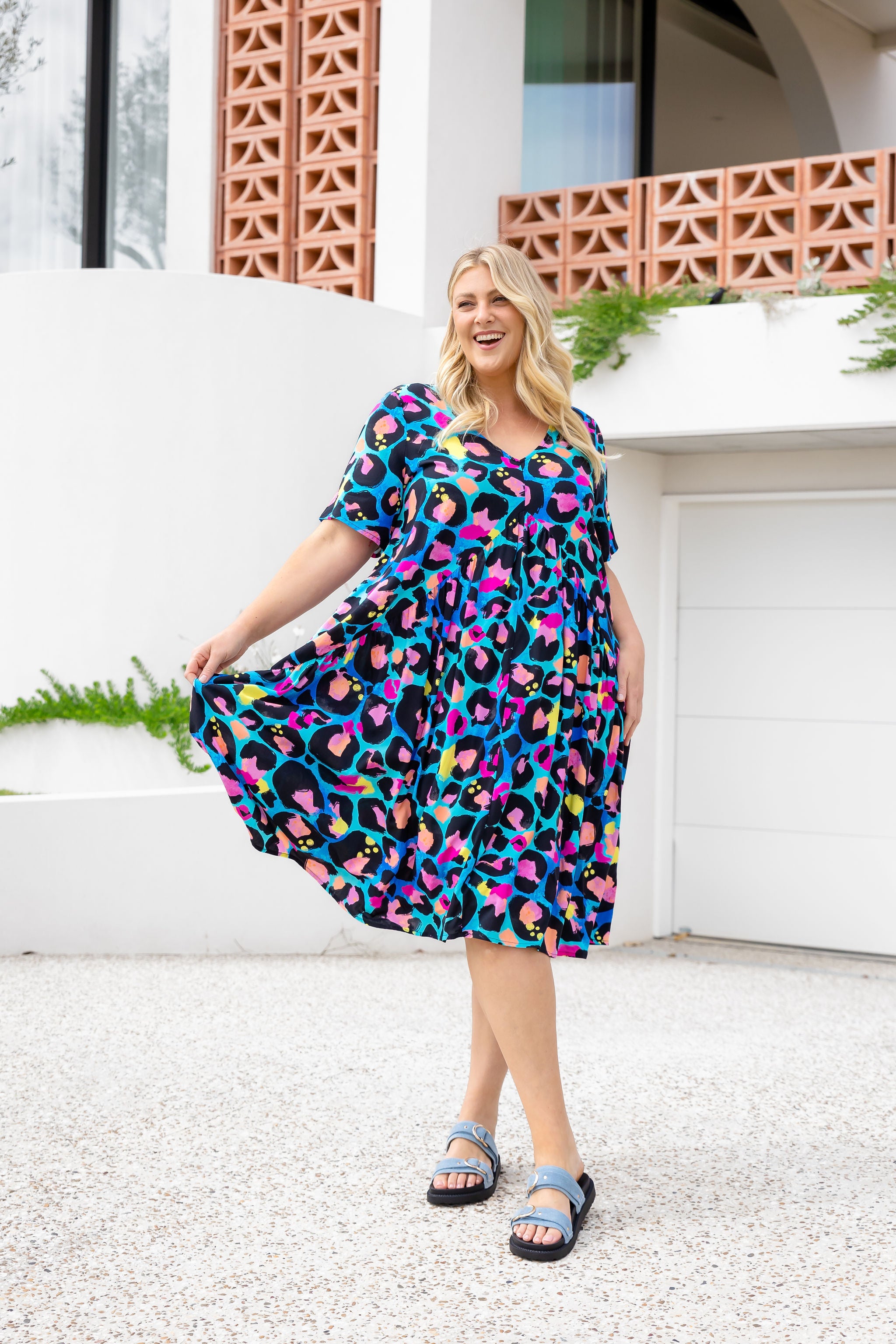 Kasey Rainbow Peak Dress in Kasey Leopard Print - Stylish Animal Print Party & Cocktail Dress for Women