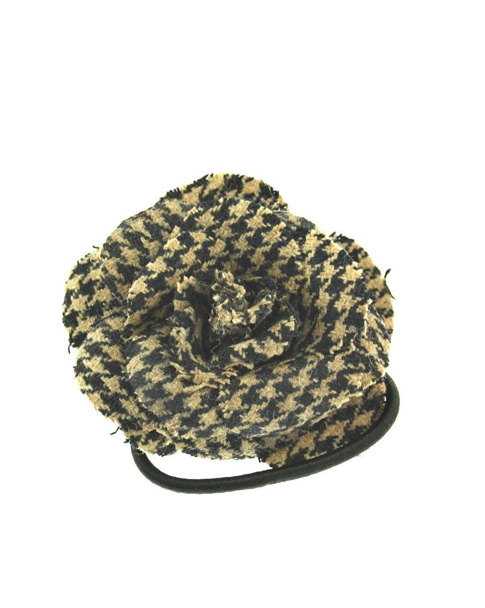 Vintage Style Houndstooth Fabric Flower Hair Clip & Brooch Pin - Elastic Headband & Fashion Accessory for Women, Retro Hair Decor for Parties, Weddings & Daily Wear