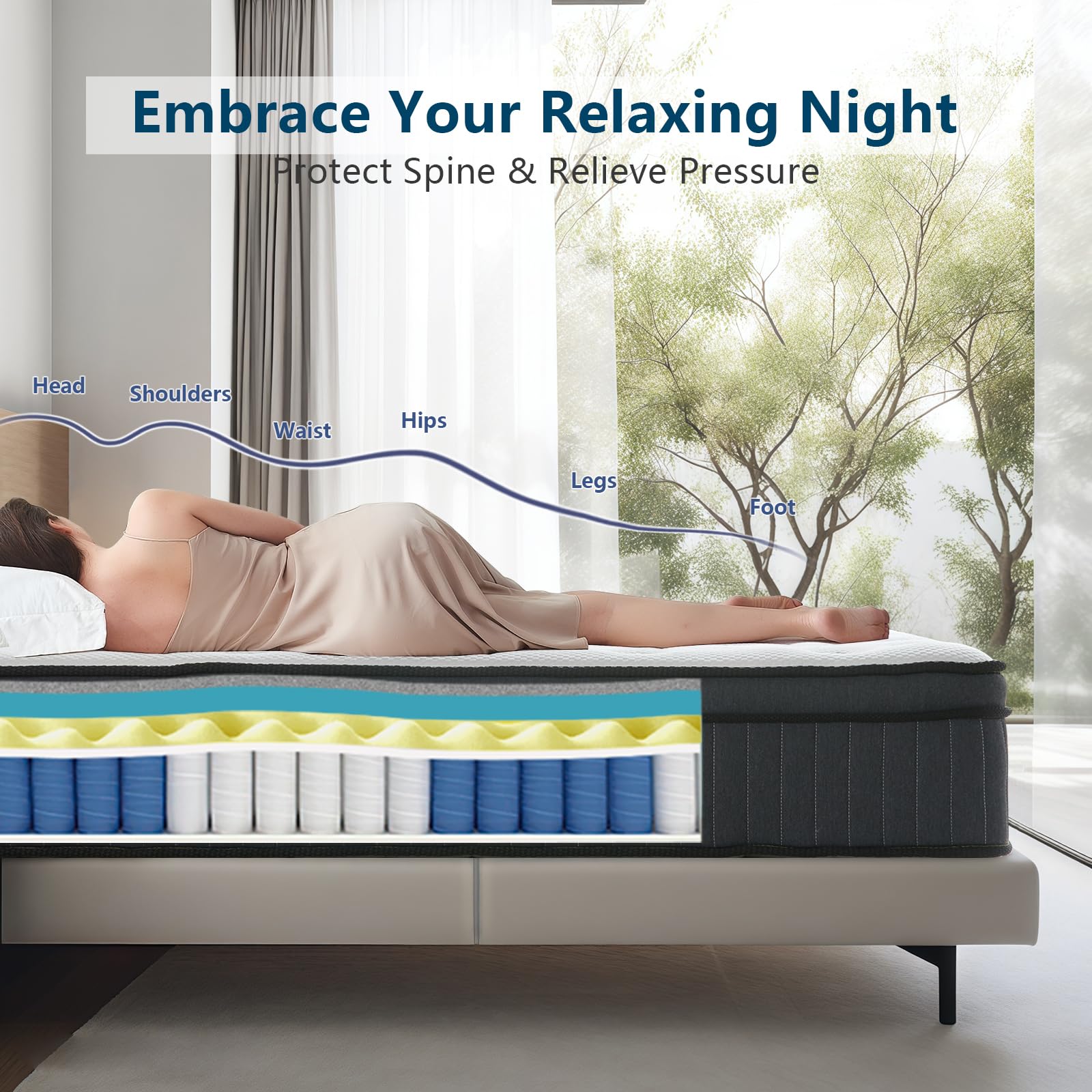 12 Inch Full Size Hybrid Mattress - Memory Foam & Pocket Spring for Motion Isolation, Edge Support & Pressure Relief - Medium Firm CertiPUR-US Certified - Perfect for Guest Rooms, Dorms & Small Bedrooms