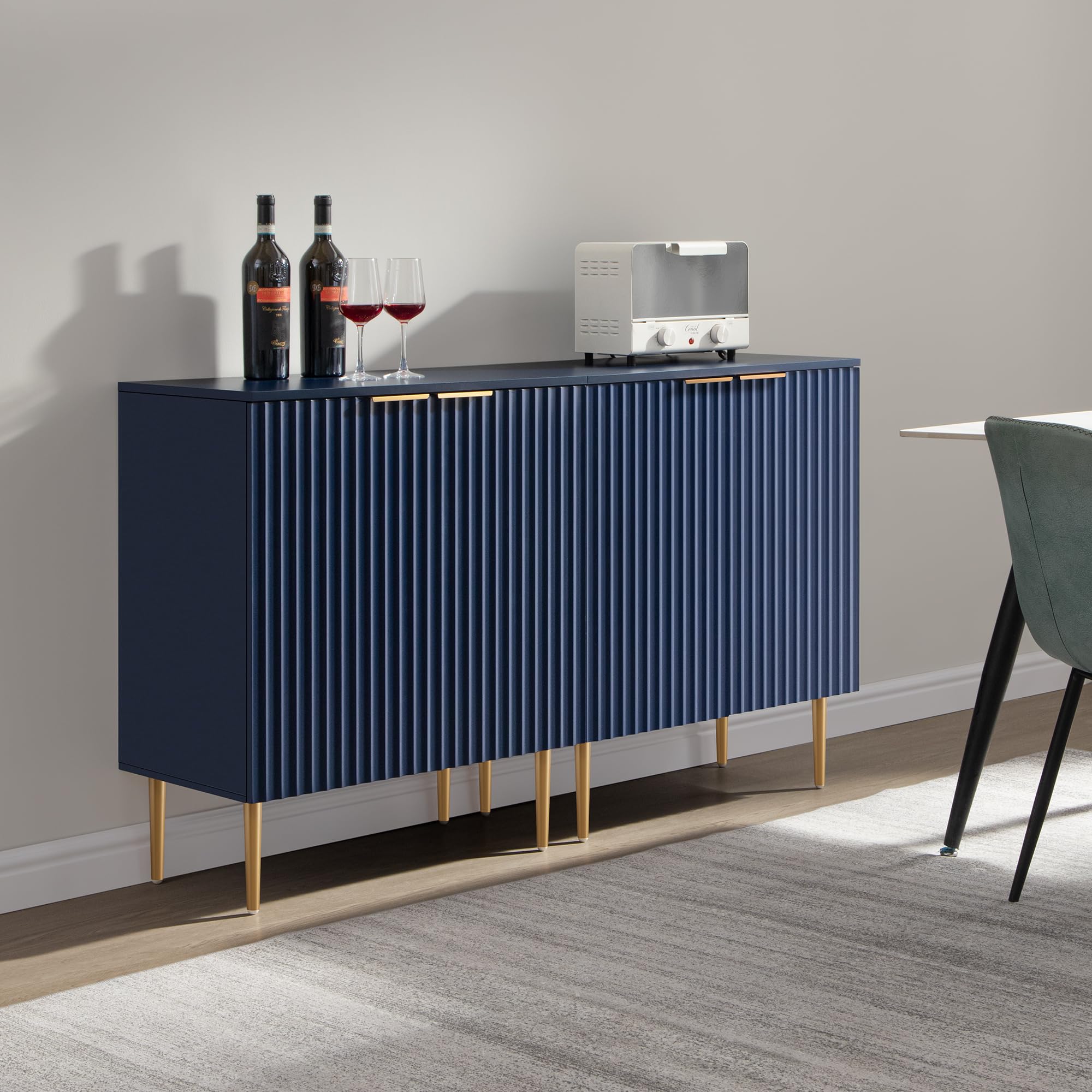 Modern Navy Blue Accent Cabinet with Doors & Adjustable Shelf - Buffet Table, Credenza, Coffee Bar for Kitchen, Living & Dining Room | Stylish Storage Solution for Home Decor & Entertaining
