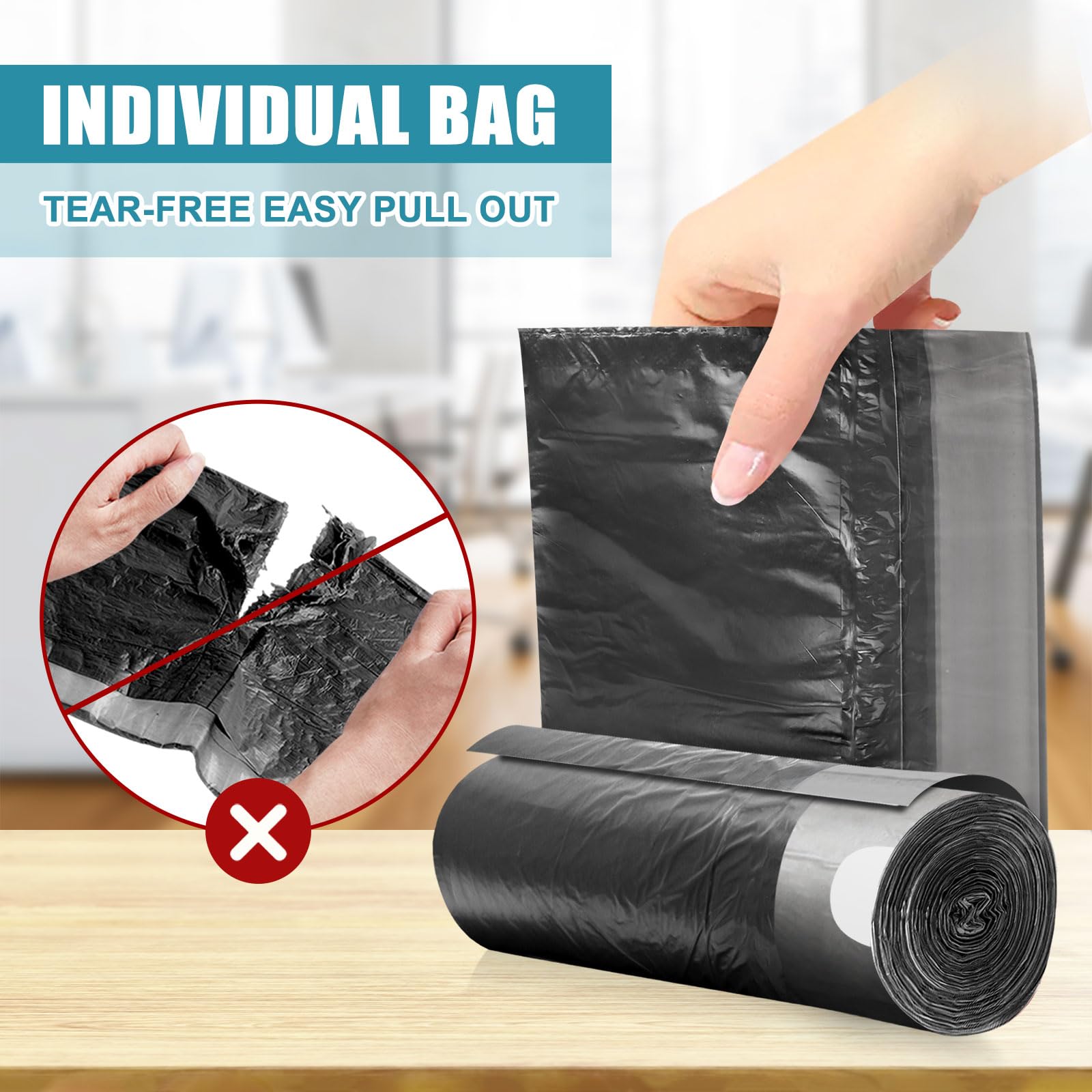 JUKFITA 4 Gallon Small Trash Bags 100 Count - Drawstring Kitchen & Bathroom Garbage Bags, Unscented Black Waste Bags for Office, Bedroom, Dorm & RV Use