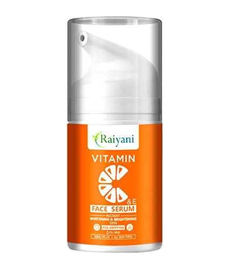 Raiyani Vitamin C & E Face Serum for Instant Whitening & Brightening | Anti-Aging, Oil-Free Formula for All Skin Types | 30ml | Perfect for Daily Skincare Routine & Nighttime Use