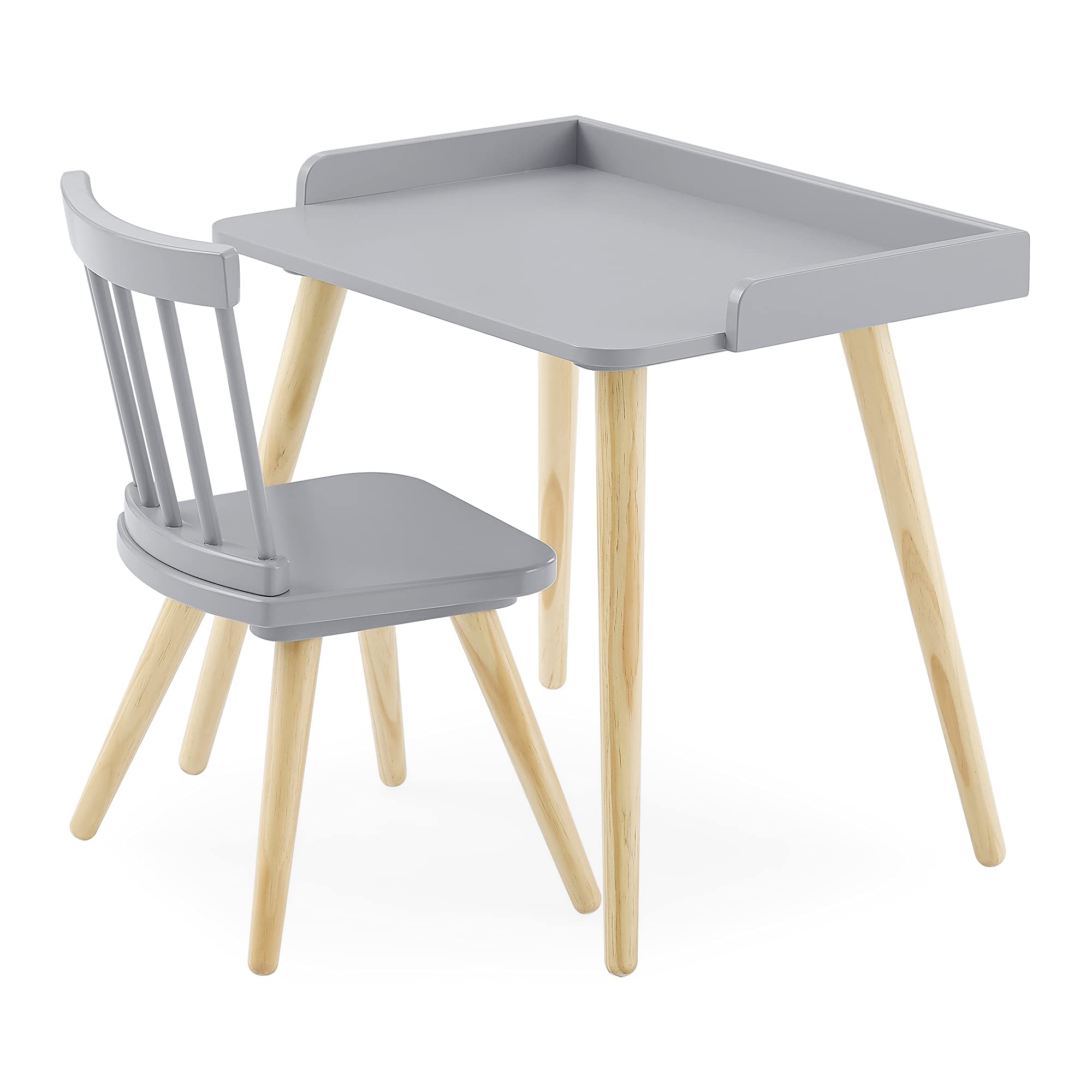 Delta Children Essex Kids' Desk & Chair Set - Greenguard Gold Certified Study Desk for Children Ages 4+ | Perfect for Homework, Arts & Crafts, and Snack Time | Grey & Natural Wood Finish | Space-Saving Kids Furniture for Bedroom or Playroom