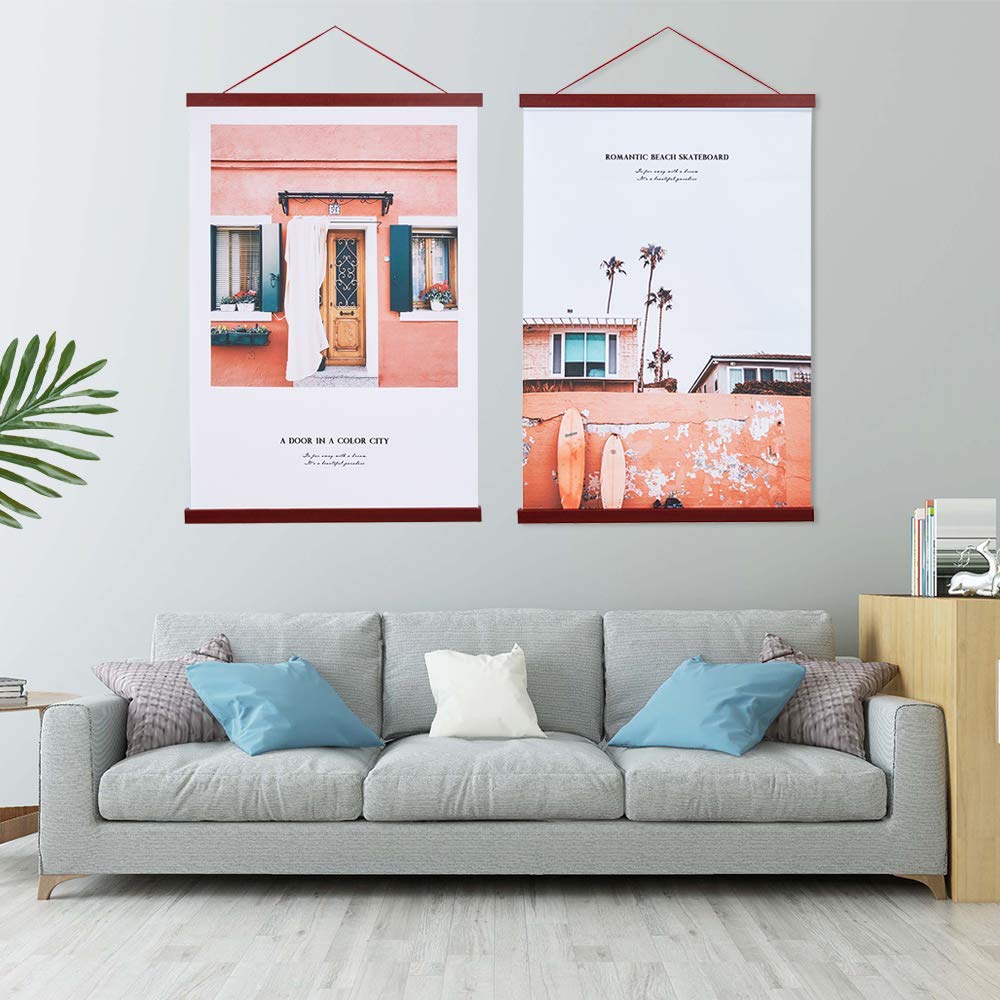 Artmag 2 Pack Magnetic Poster Hanger Frame - Light Wood 30x40 30x20 30x24 Inch Canvas Artwork Display Kit - Mahogany Wooden Magnet Dowel for Posters, Prints & Photos - Perfect for Home, Office & Gallery Decor