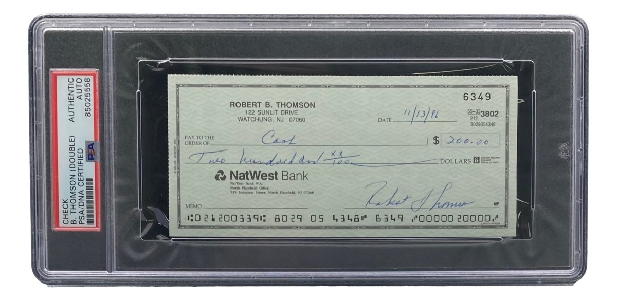 Bobby Thomson New York Giants Autographed Bank Check with PSA/DNA Certification 85025558 - Perfect for Sports Memorabilia Collectors and Baseball Fans