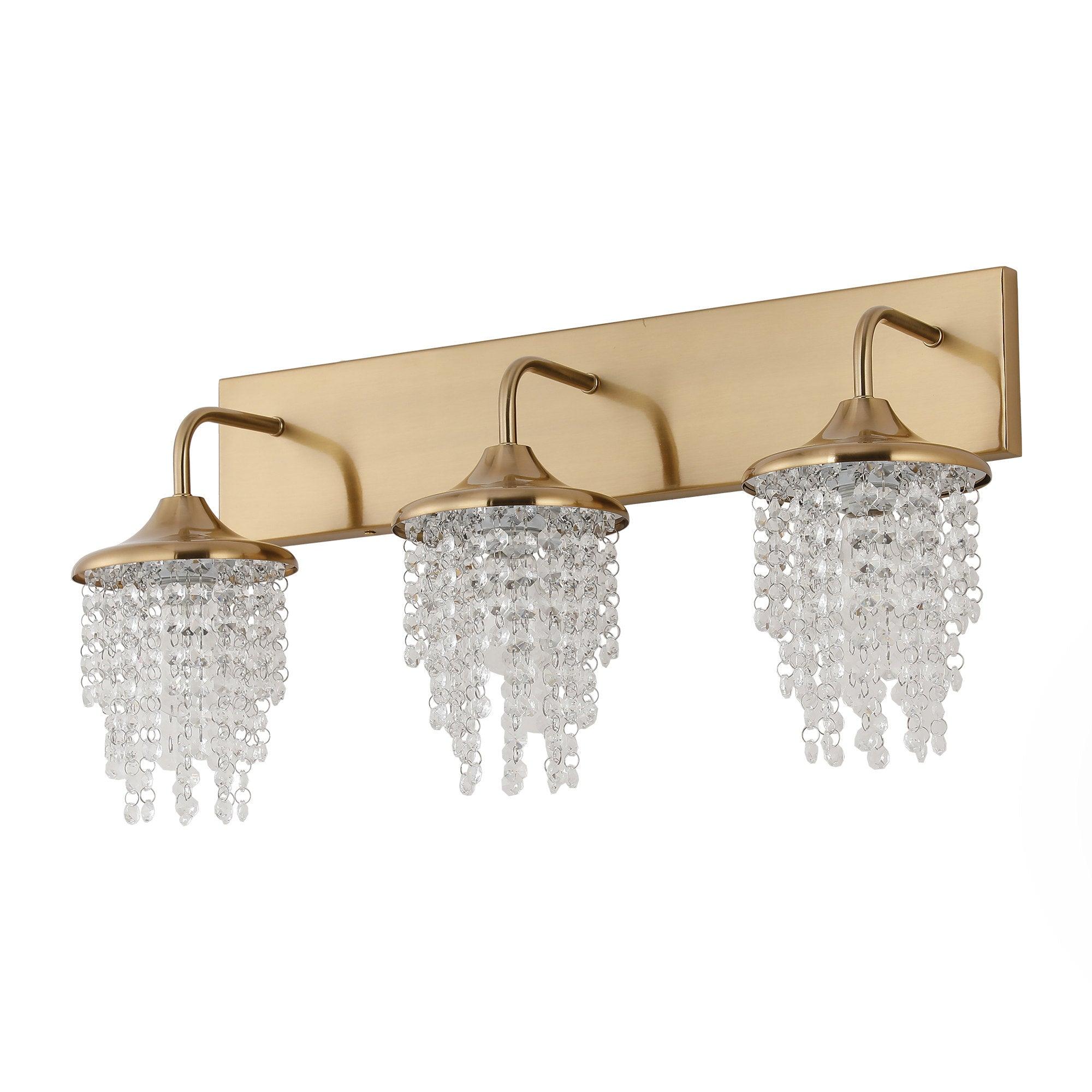 Modern 3-Light Golden Wall Sconce with Crystal Accents - Elegant Lighting Fixture for Living Room, Bedroom, or Hallway Decor