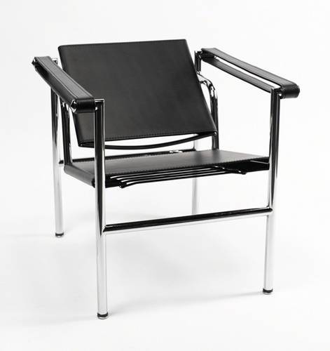Le Corbusier LC1 Basculant Sling Chair - Genuine Black Leather Modern Lounge Chair for Living Room, Office & Reading Nook