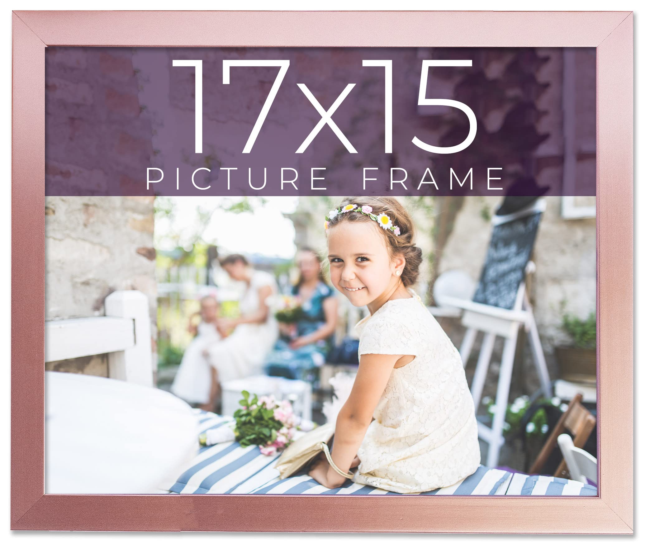 Annie 17x15 Rose Gold Wood Picture Frame with UV Acrylic, Foam Board Backing & Hanging Hardware - Elegant Photo Display for Home, Office & Wedding Decor