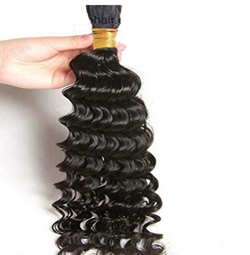 100% Virgin Brazilian Deep Curly Human Hair Bundles for Braiding - 100g No Weft Micro Braids Weaving Hair (24 Inch, Natural Black) - Perfect for Box Braids, Twist Outs & Protective Styles