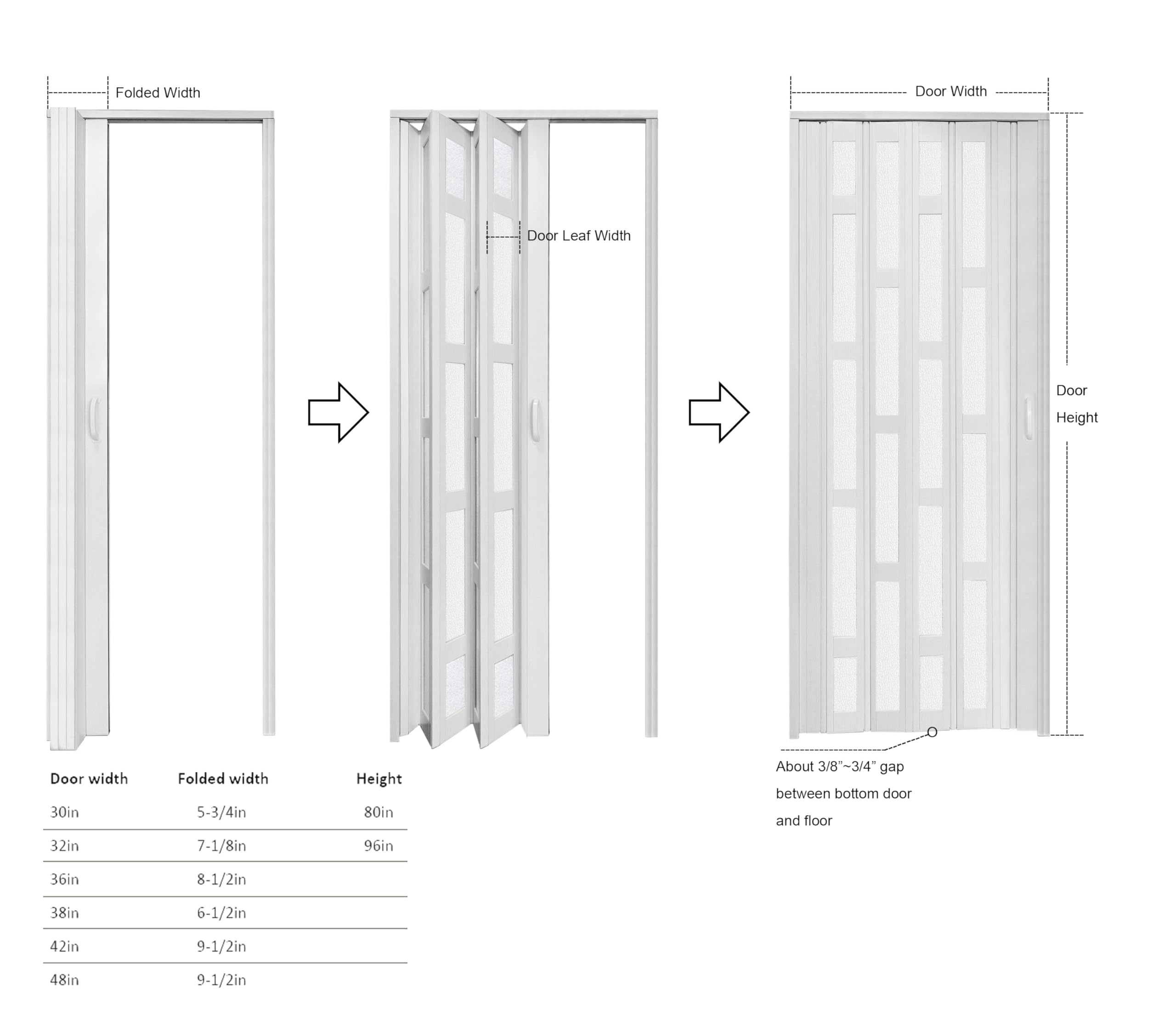 36x80 Inch White PVC Interior Accordion Folding Door with Hardware - DIYHD Multifold Sliding Closet Door for Bedroom, Bathroom & Laundry Room