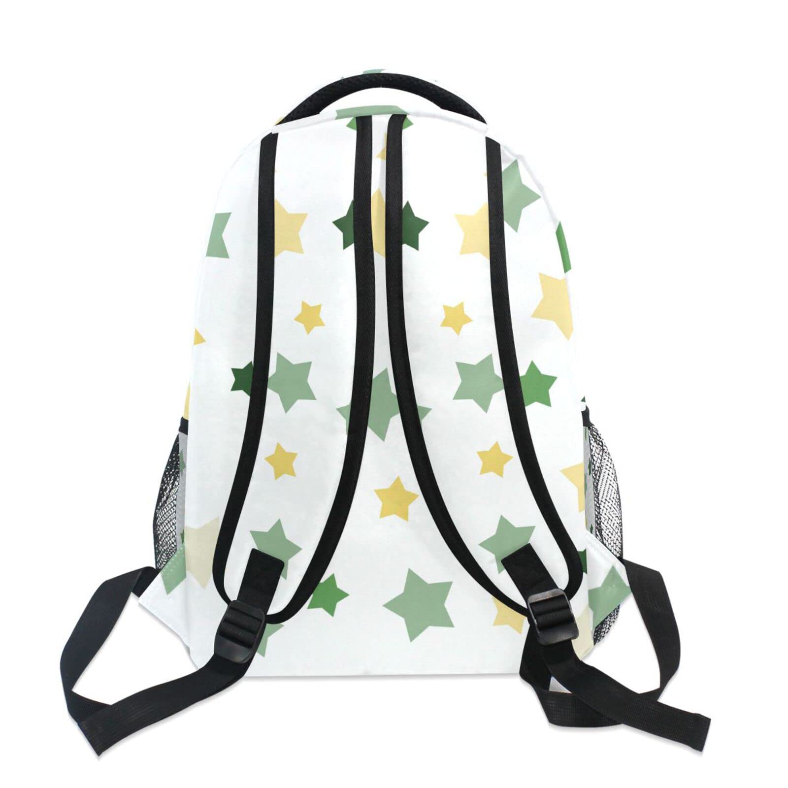 Acpiggto Colorful Stars & Polka Dots Backpack - Large Daypack with Laptop Compartment, Green Yellow White Rucksack for School, Travel & Work - Durable Shoulder Bag Bookbag for Students & Professionals