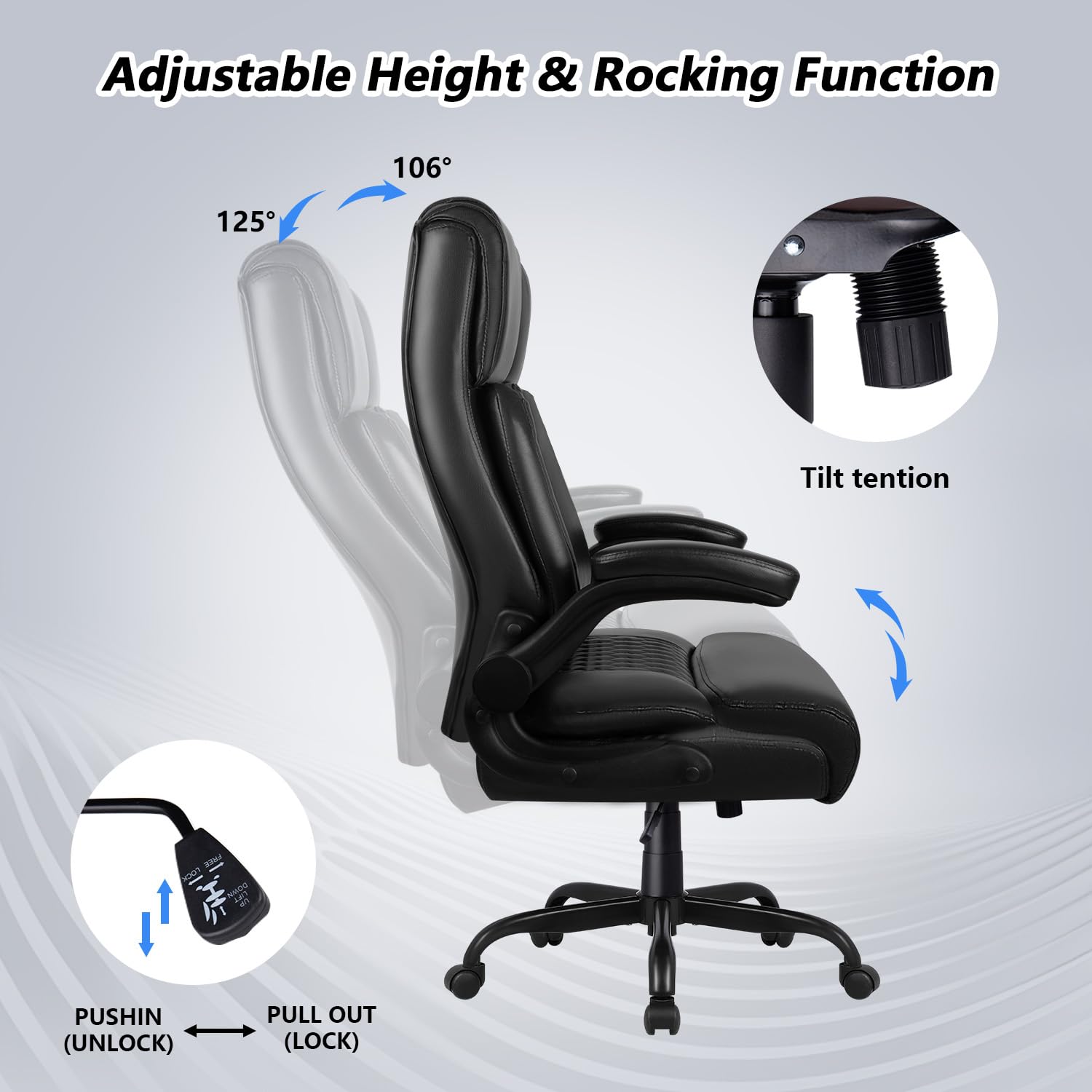 Big and Tall Office Chair - Heavy Duty Ergonomic Leather Computer Desk Chair with Flip-Up Armrests & Lumbar Support - 400 lbs Weight Capacity - Perfect for Home Office, Gaming, and Executive Workspaces