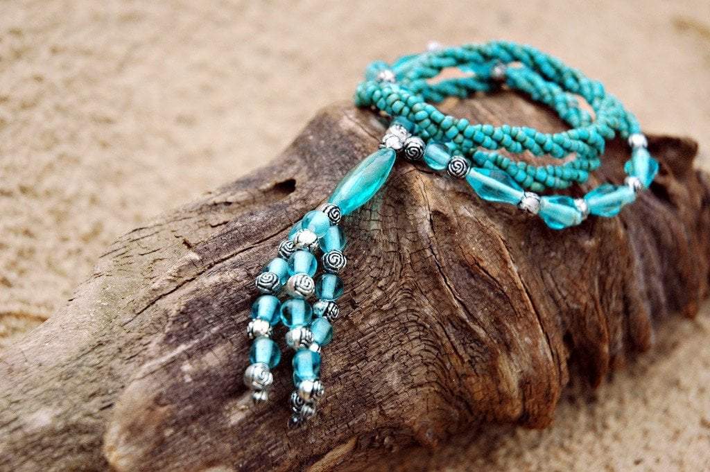 Handmade Bali Summer Necklace in Blue & Silver - Perfect for Beach Vacations, Weddings & Boho Fashion