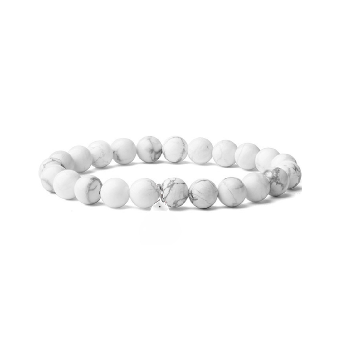 Mallorca White Howlite Stone Bracelet for Women - Natural Healing Crystal Beaded Stretch Bracelet for Stress Relief & Meditation - Boho Chic Jewelry Gift for Yoga & Spiritual Wellness