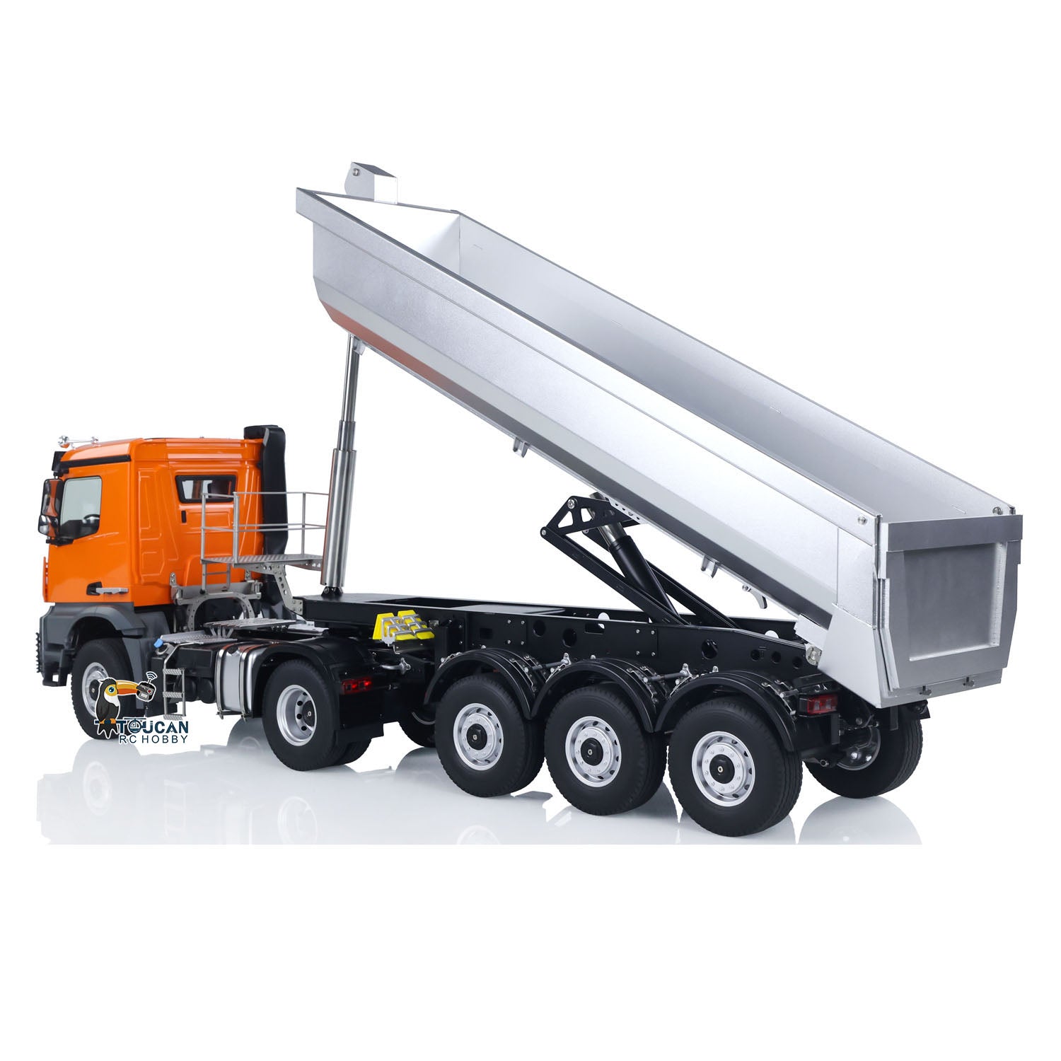 Kabolite 1/14 Scale 4X4 RC Tractor Truck with 3 Axles, Electric Lifting Dump Trailer, 2-Speed RTR Remote Control Hobby Model - Perfect for Off-Road Adventure & Construction Site Play
