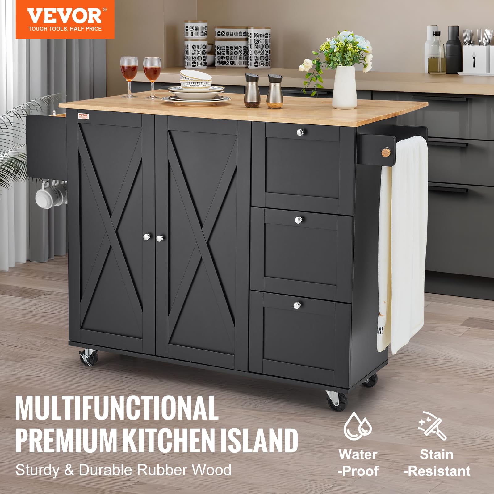 VEVOR Kitchen Island Cart with Drop Leaf - 45.3